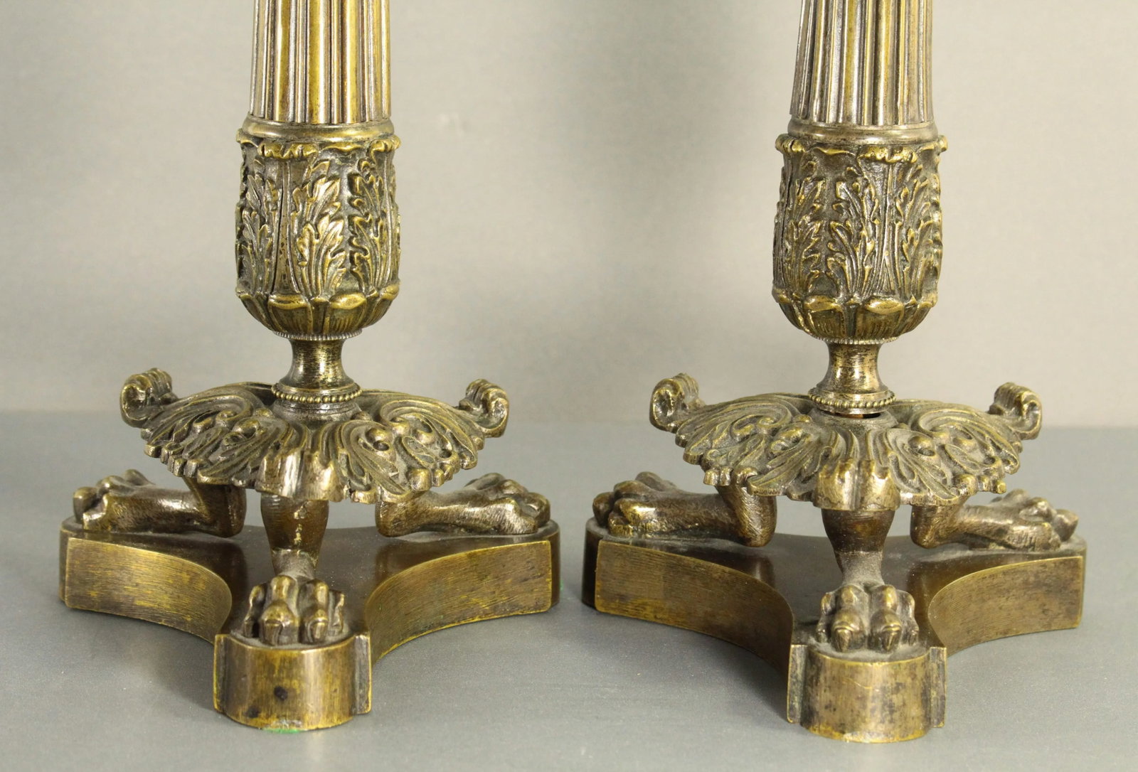 1820s-1830s French Empire Patinated & Gilt Bronze Candle Holders - a Pair - 6