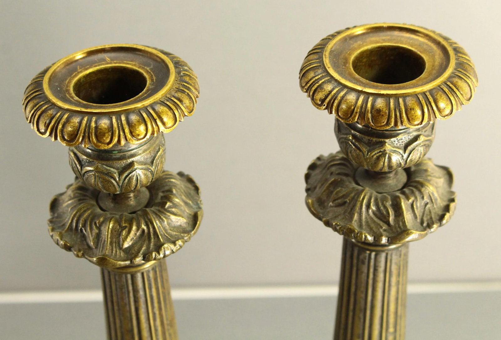1820s-1830s French Empire Patinated & Gilt Bronze Candle Holders - a Pair - 8