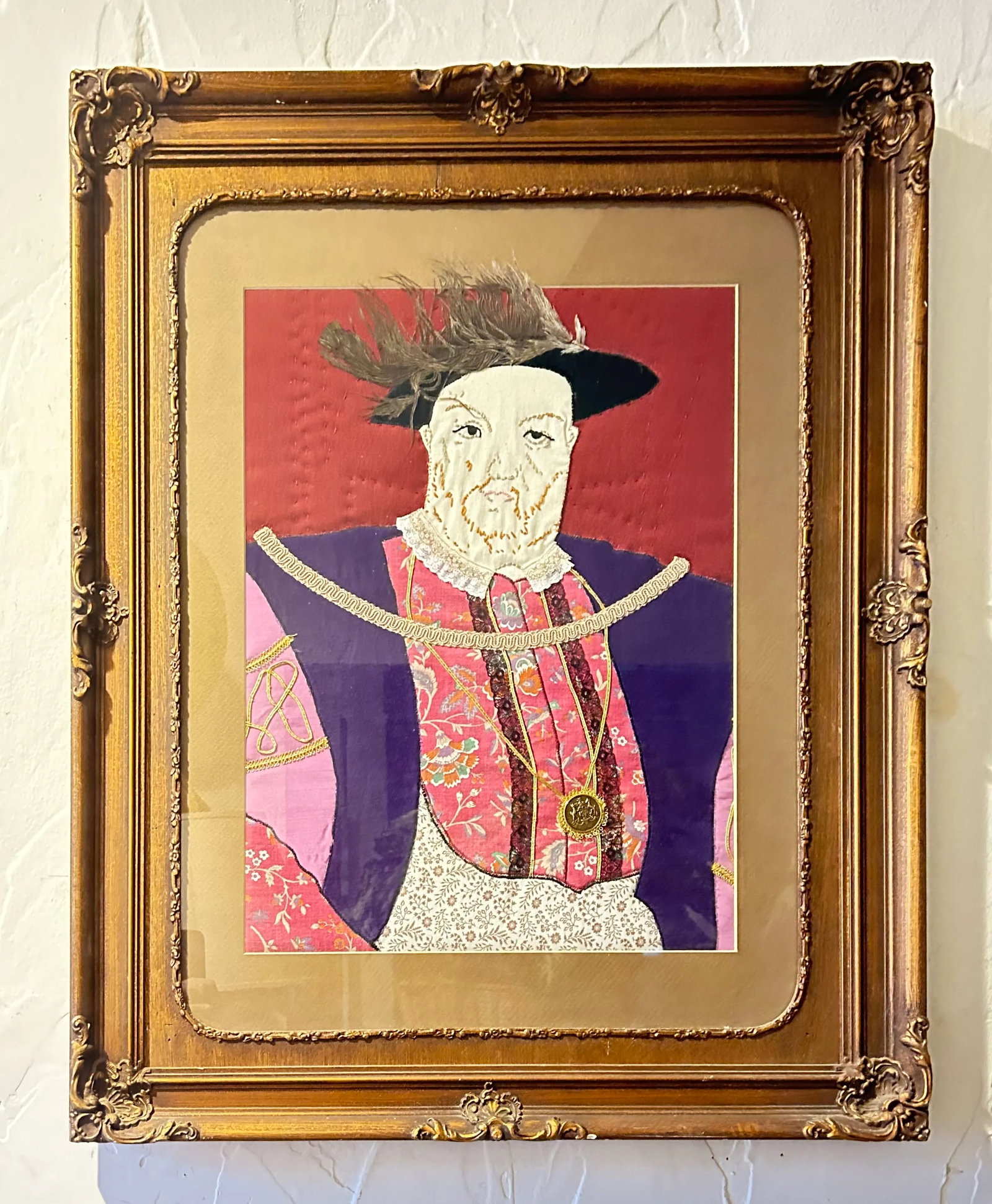 Vintage Folk Art Edwardian Gentleman Textile Portrait - 2