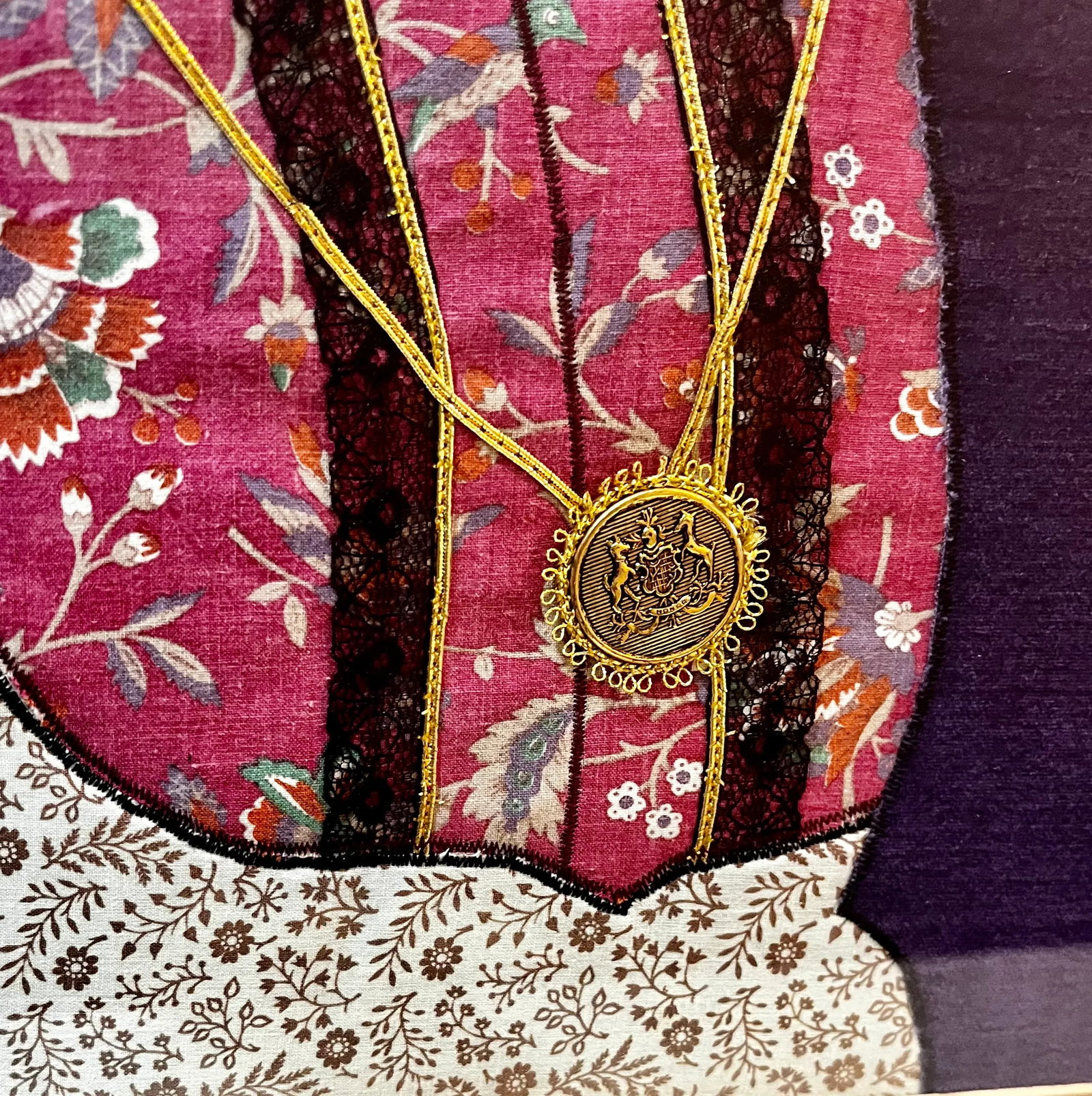Vintage Folk Art Edwardian Gentleman Textile Portrait - 3