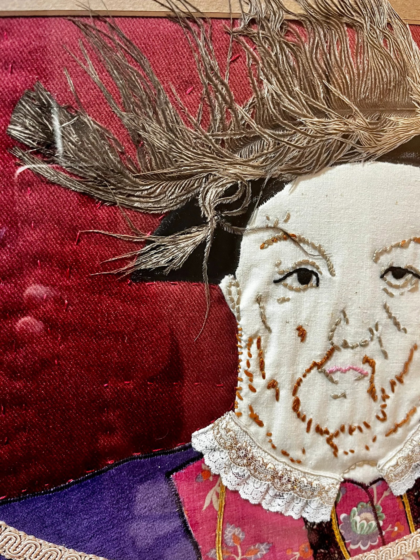 Vintage Folk Art Edwardian Gentleman Textile Portrait - 4