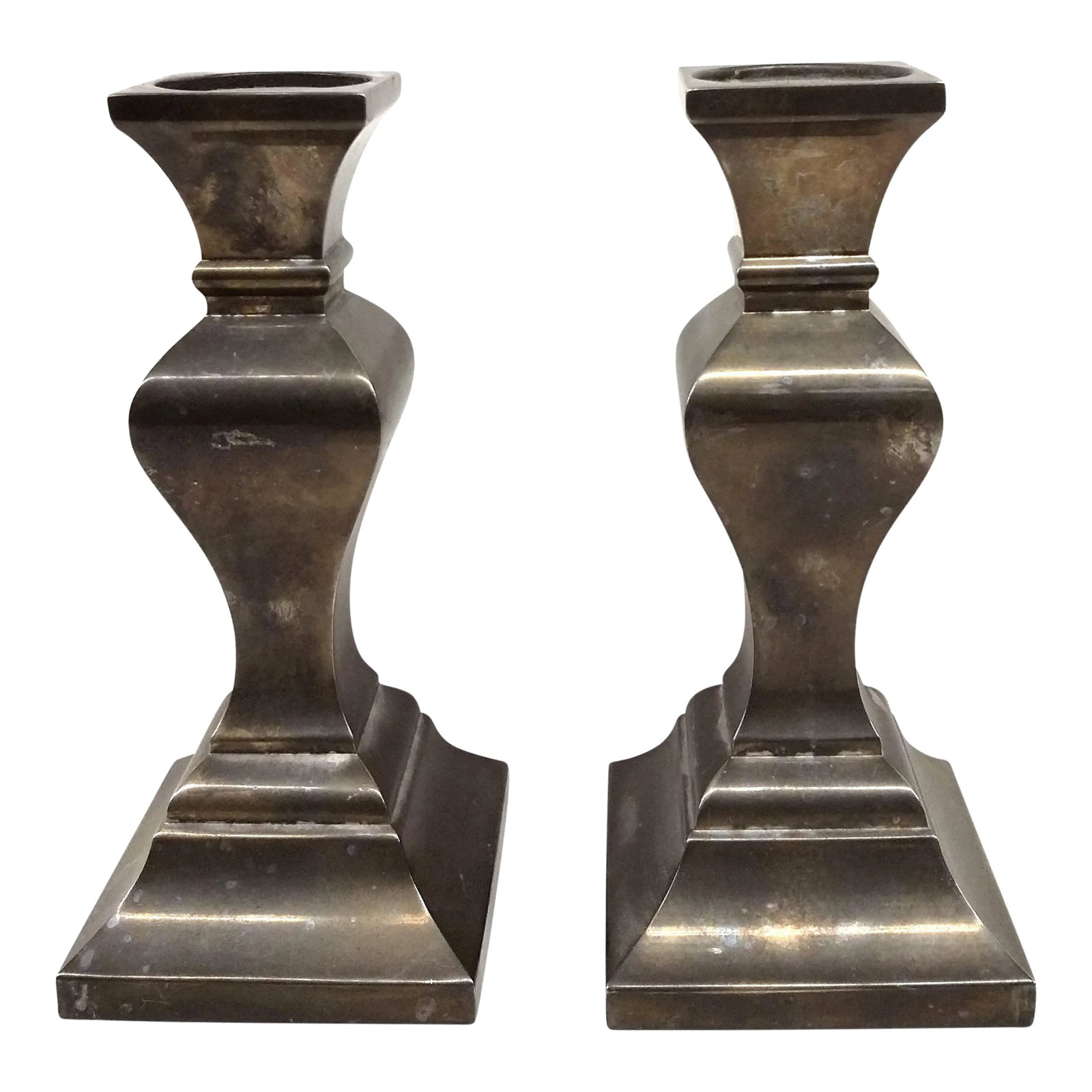 1940s Vintage Brass-Silver Candle Holders - a Pair: Absolutely in awe of these beautiful pieces. I was torn between leaving them as is or polishing them, so I'm leaving the decision up to you. I think they'll look great either way, with their natural