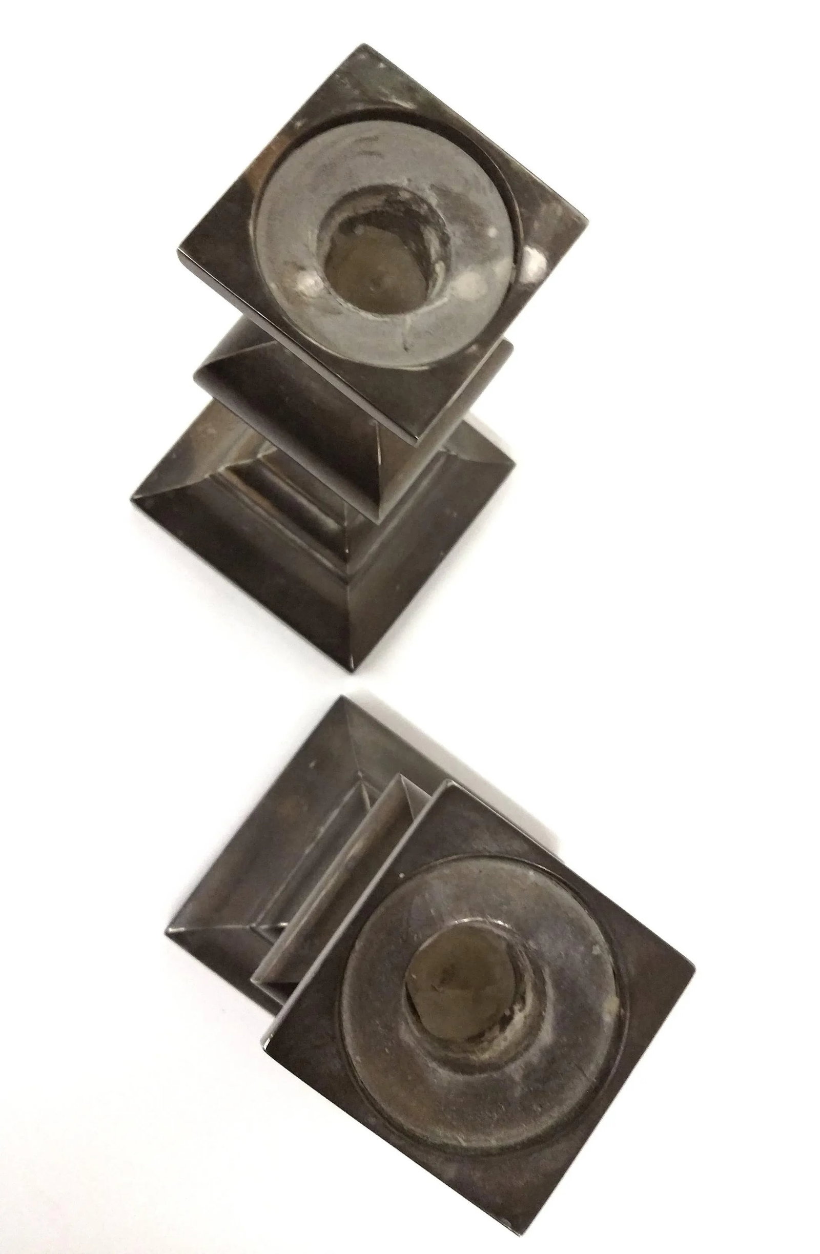1940s Vintage Brass-Silver Candle Holders - a Pair - 3