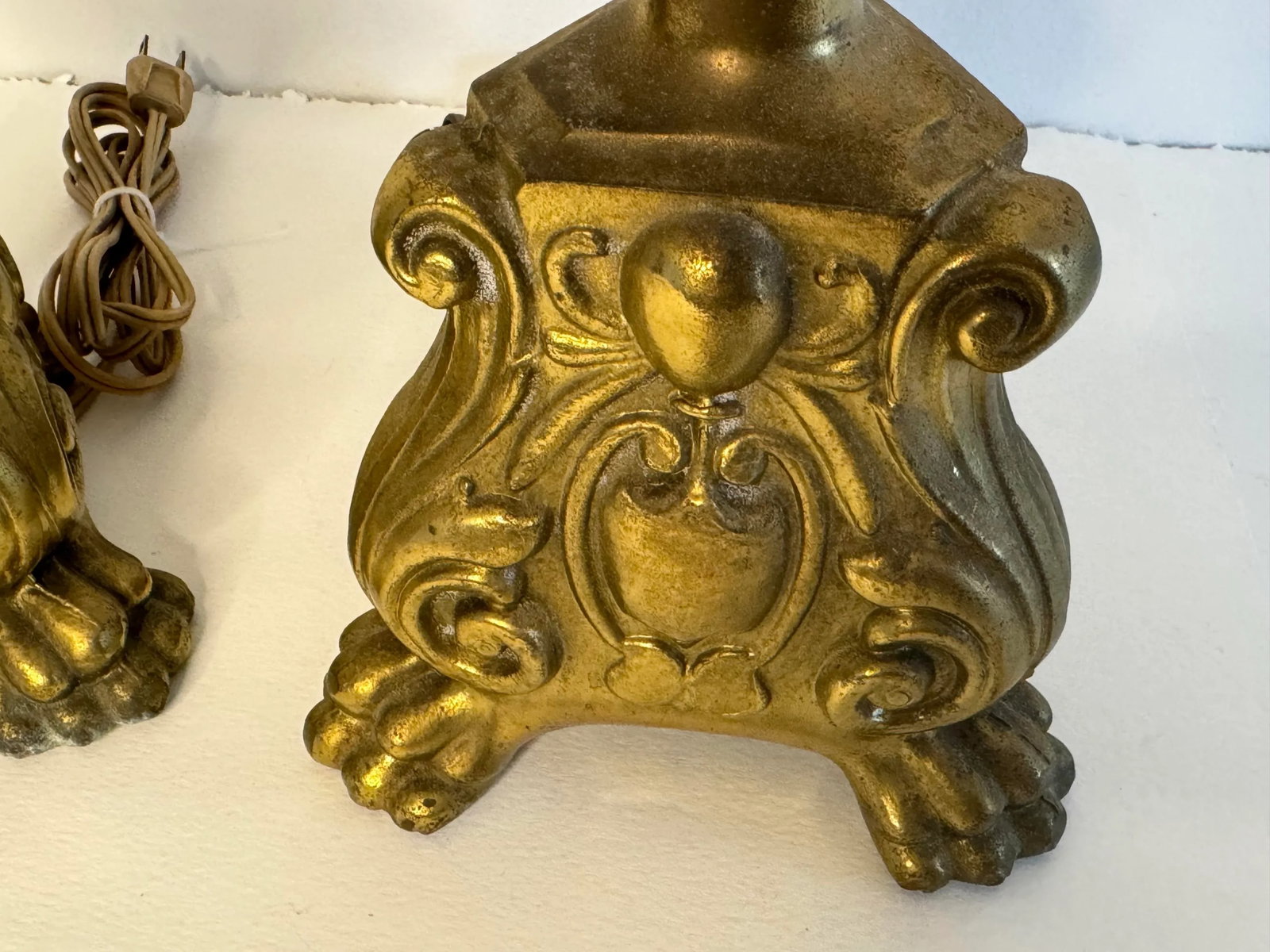 Vintage 1950s Solid Brass Claw Foot Table Lamps, a Pair - 2