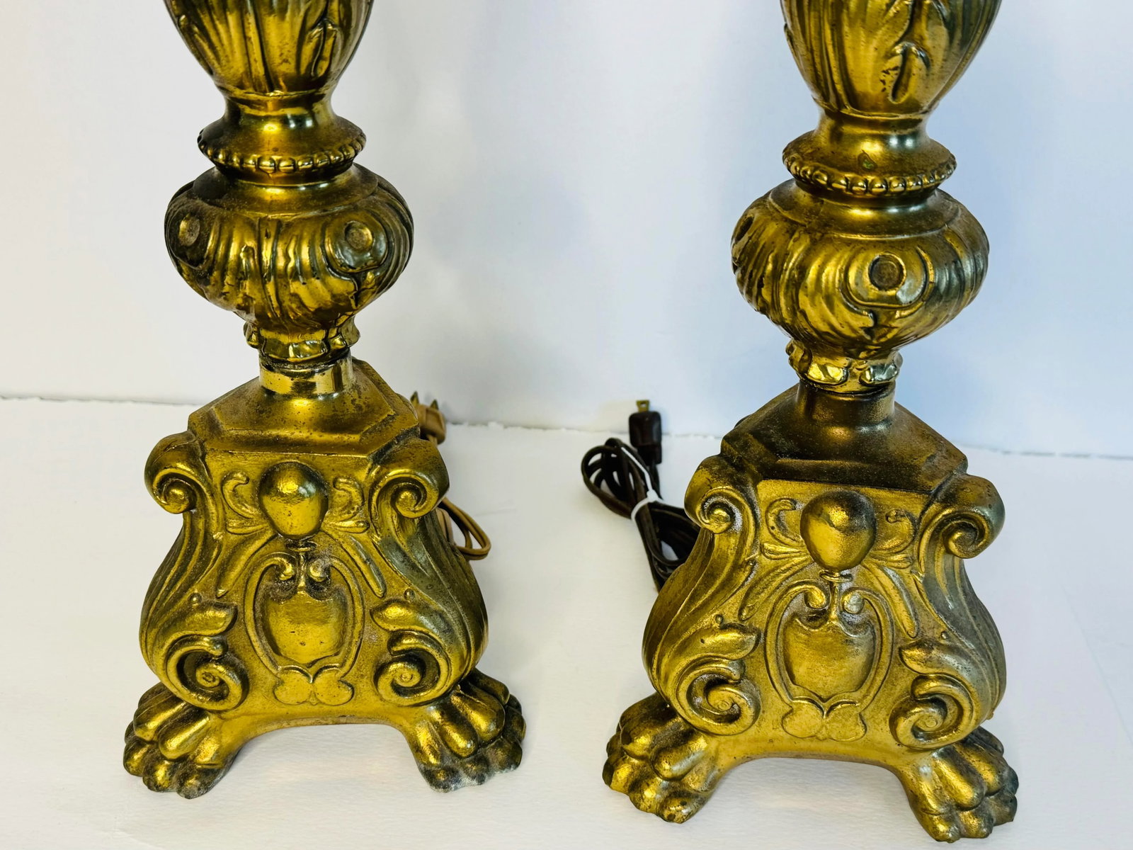 Vintage 1950s Solid Brass Claw Foot Table Lamps, a Pair - 7