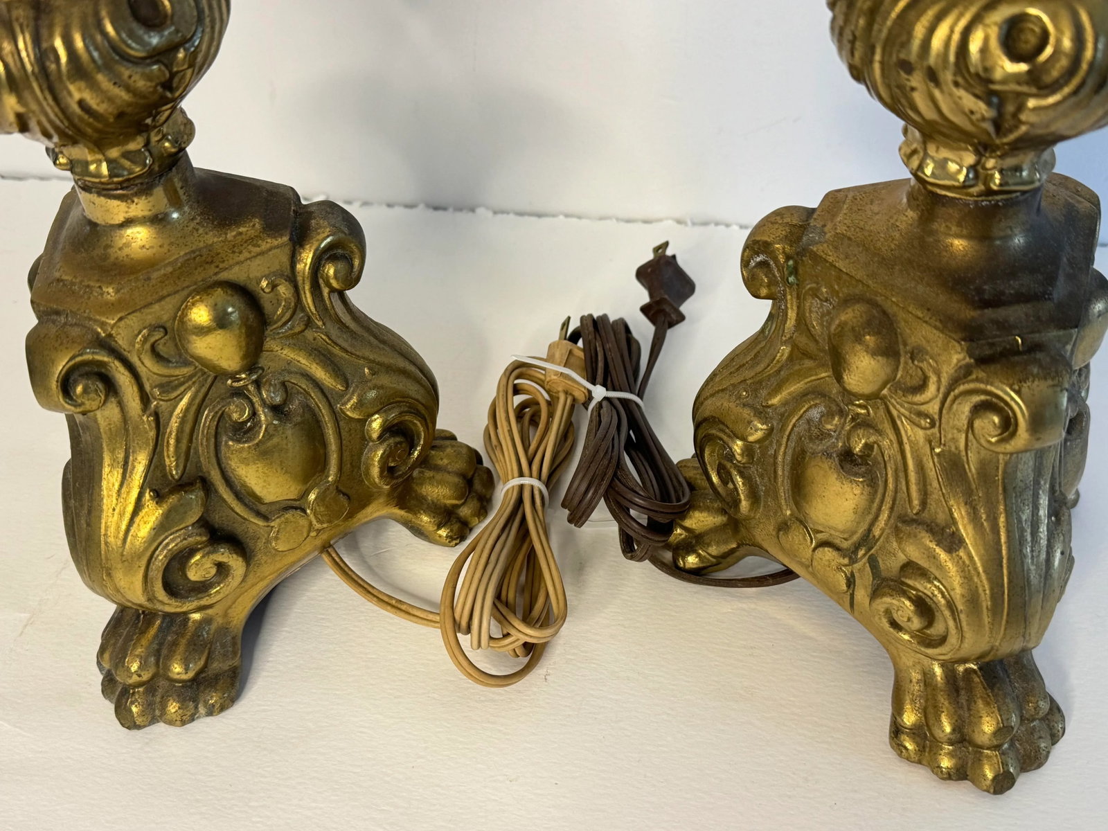 Vintage 1950s Solid Brass Claw Foot Table Lamps, a Pair - 9