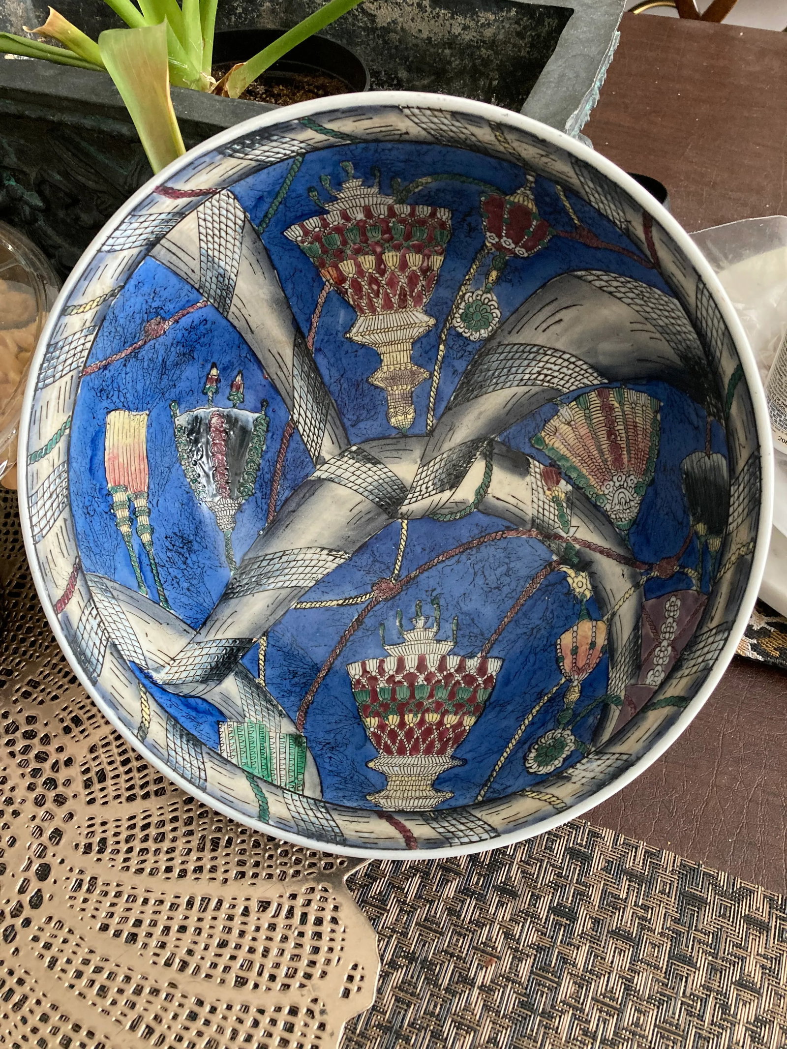 1950s Blue Ceramic Decorative Bowl - 12