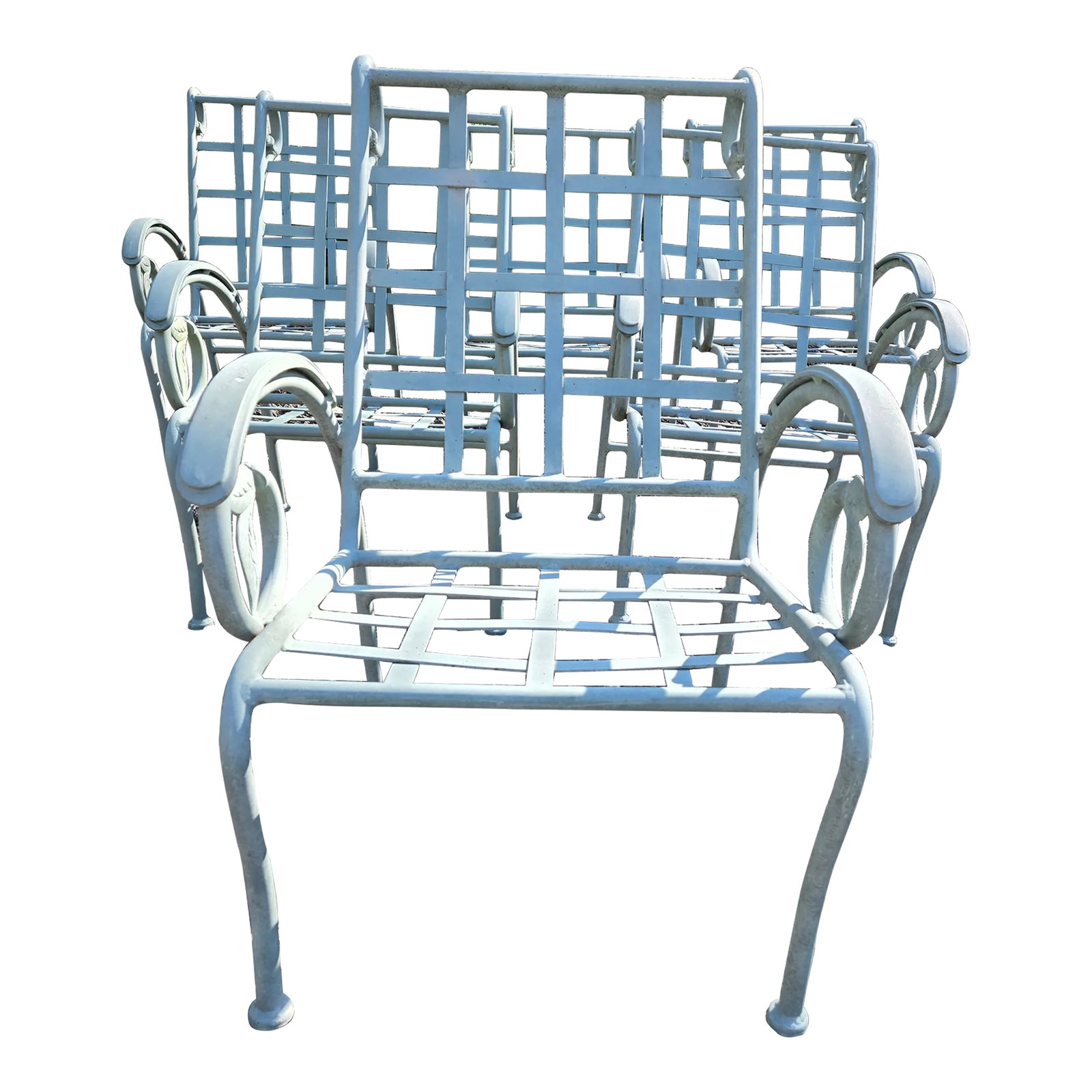 Mid 20th Century Maurizio Tempestini Style Wrought Iron Patio Chairs - Set of 6: This vintage wrought iron patio furniture is the perfect way to elevate your outdoor space. Whether you're creating a cozy vintage-inspired retreat or blending different materials for a unique look, a