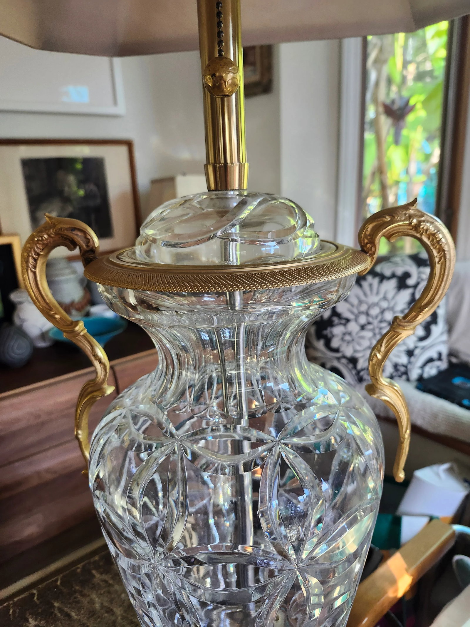 Vintage Hollywood Regency Style Marbro Table Lamp Brass and Mario Benito Crystal Base -A Pair - 10