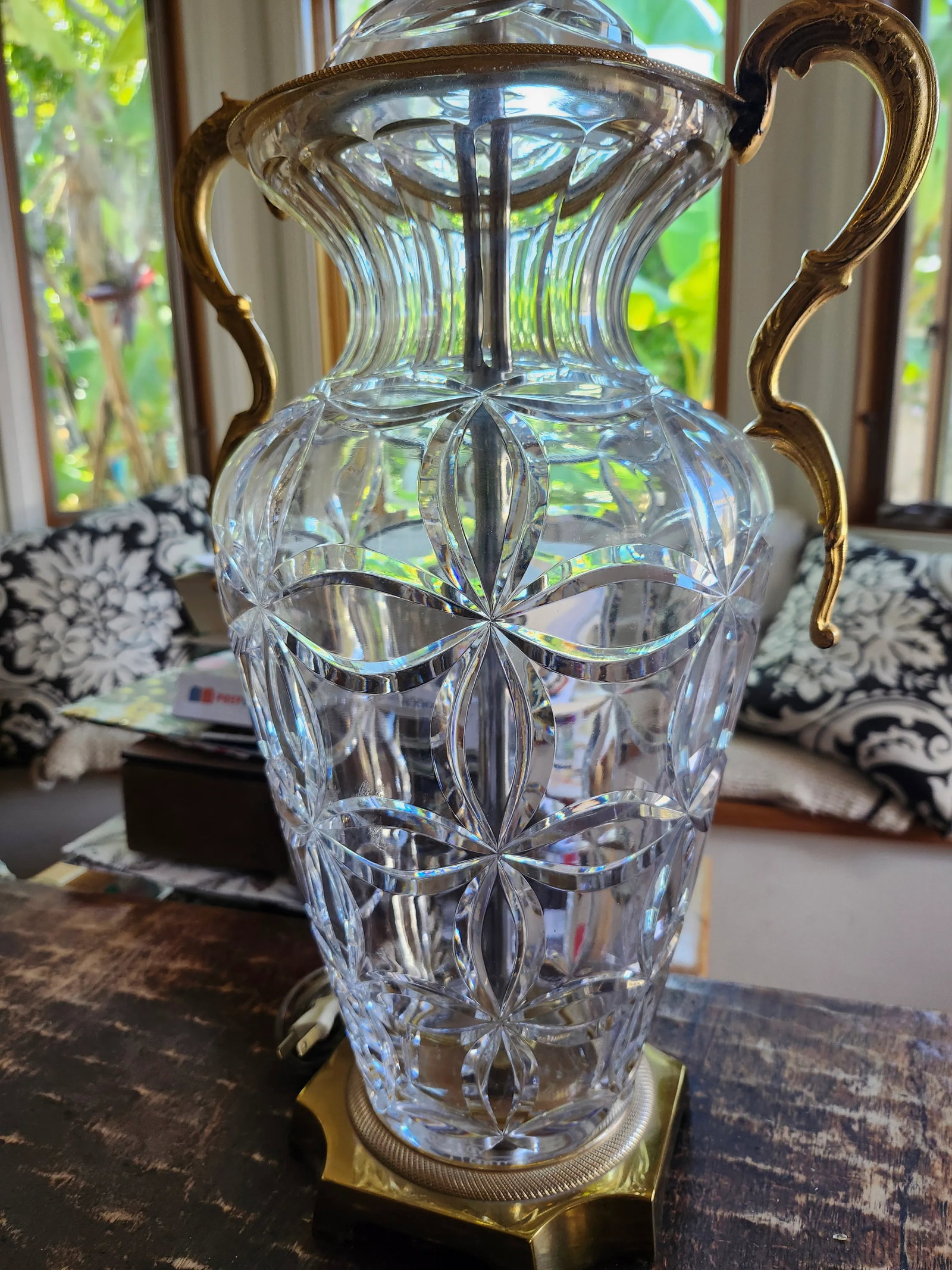 Vintage Hollywood Regency Style Marbro Table Lamp Brass and Mario Benito Crystal Base -A Pair - 11