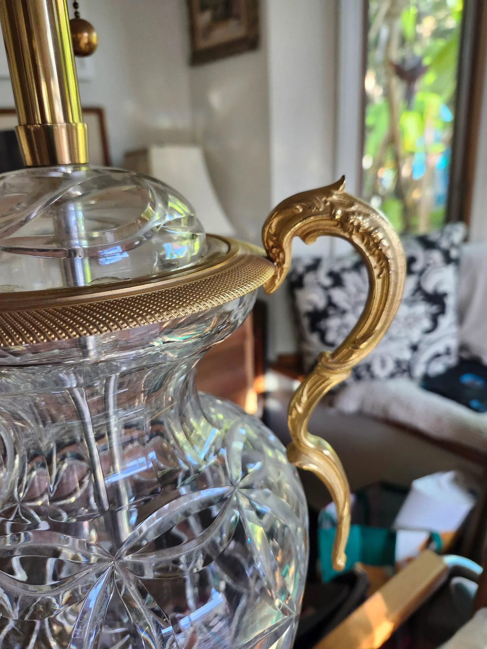 Vintage Hollywood Regency Style Marbro Table Lamp Brass and Mario Benito Crystal Base -A Pair - 2