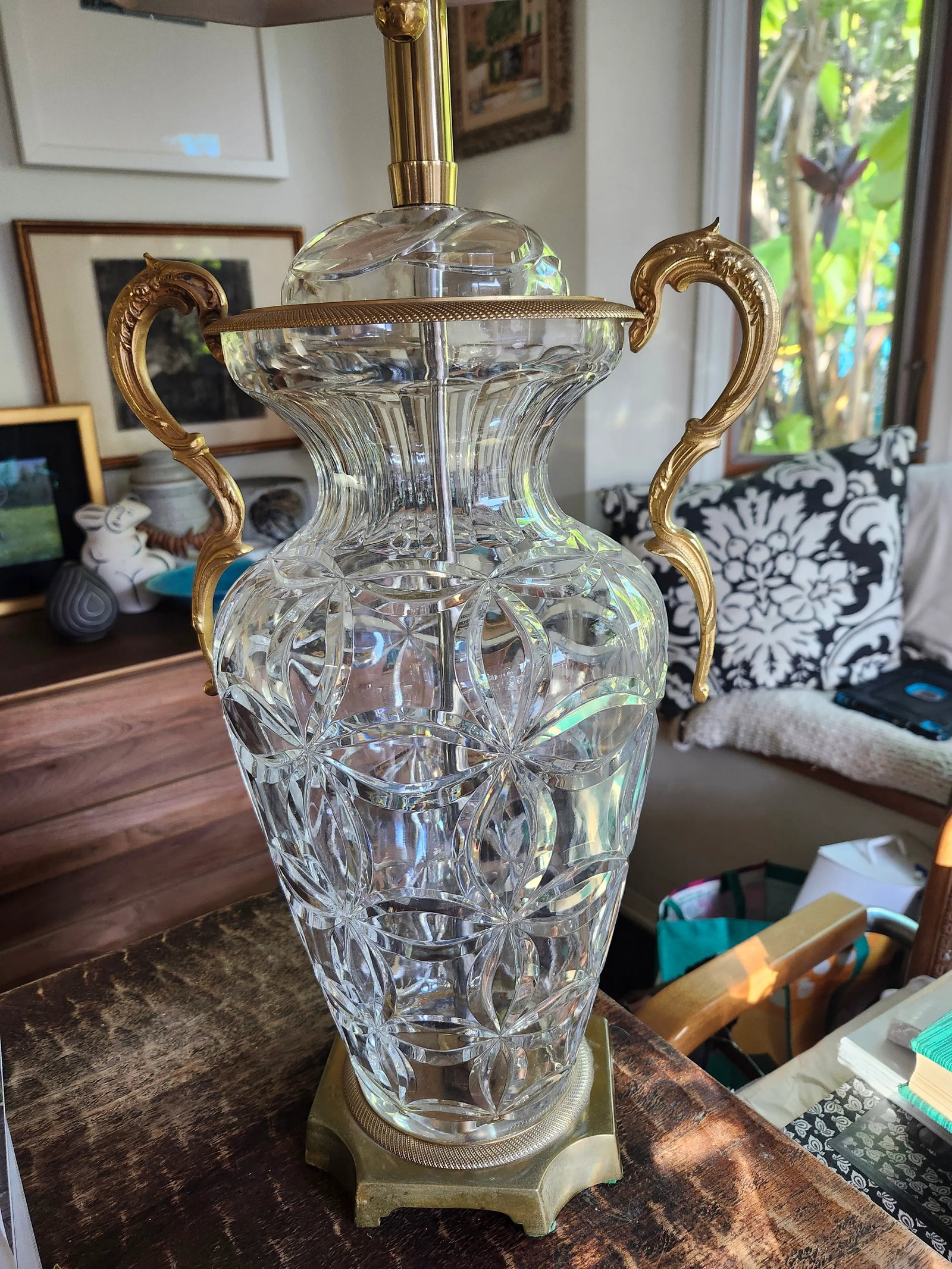 Vintage Hollywood Regency Style Marbro Table Lamp Brass and Mario Benito Crystal Base -A Pair - 3