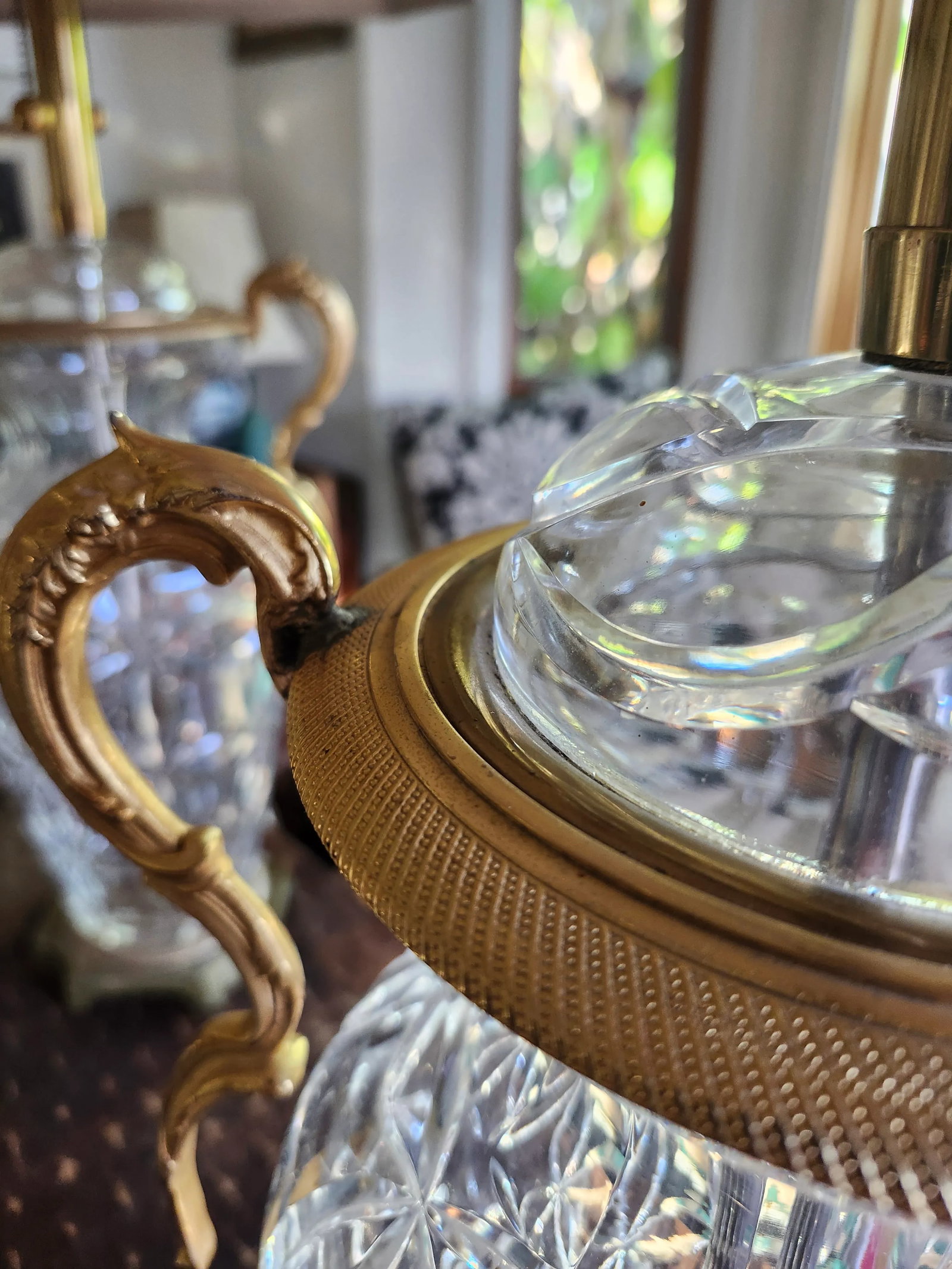 Vintage Hollywood Regency Style Marbro Table Lamp Brass and Mario Benito Crystal Base -A Pair - 4
