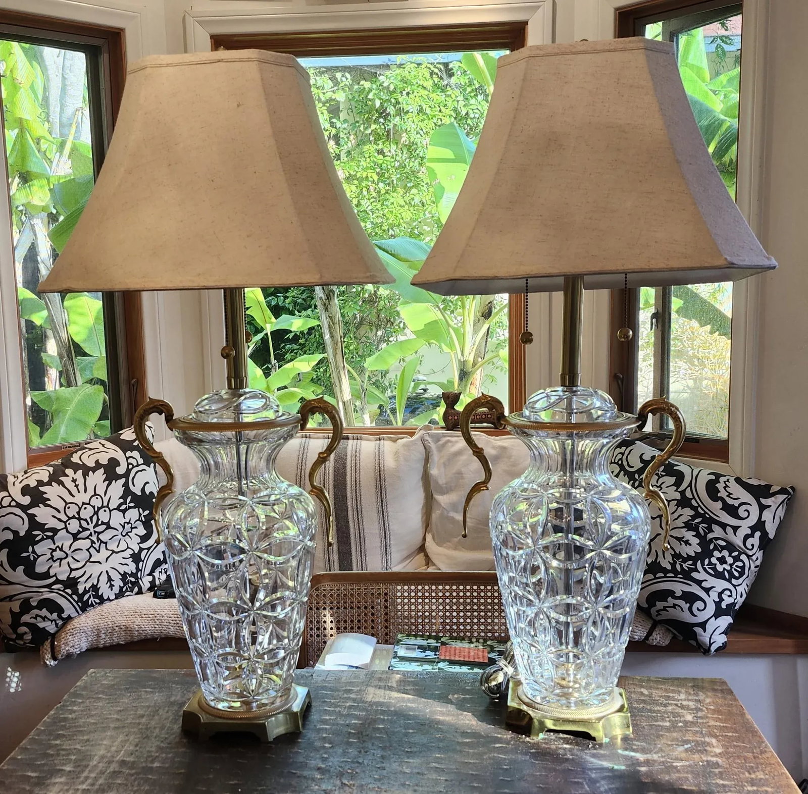 Vintage Hollywood Regency Style Marbro Table Lamp Brass and Mario Benito Crystal Base -A Pair - 5