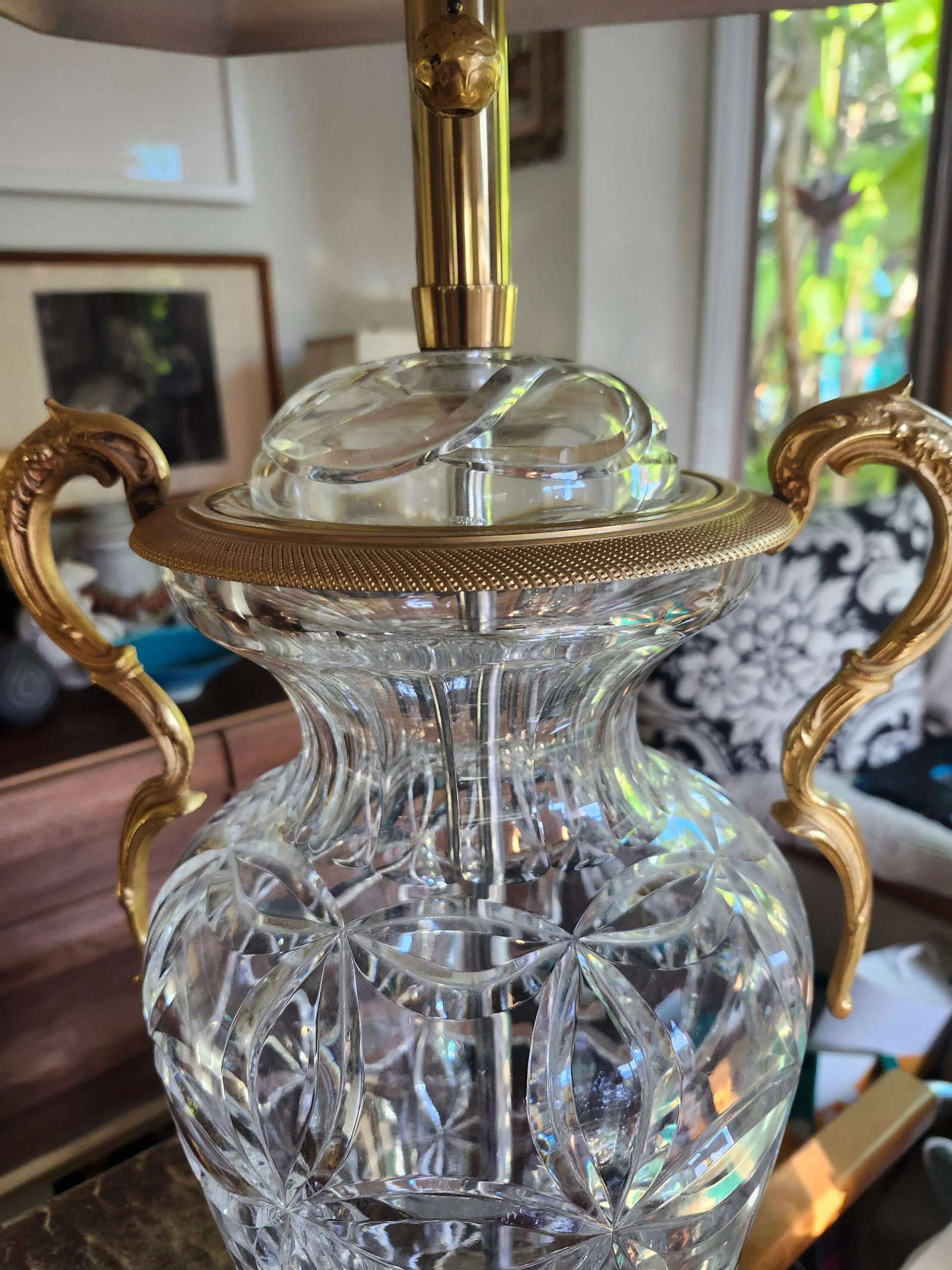 Vintage Hollywood Regency Style Marbro Table Lamp Brass and Mario Benito Crystal Base -A Pair - 7