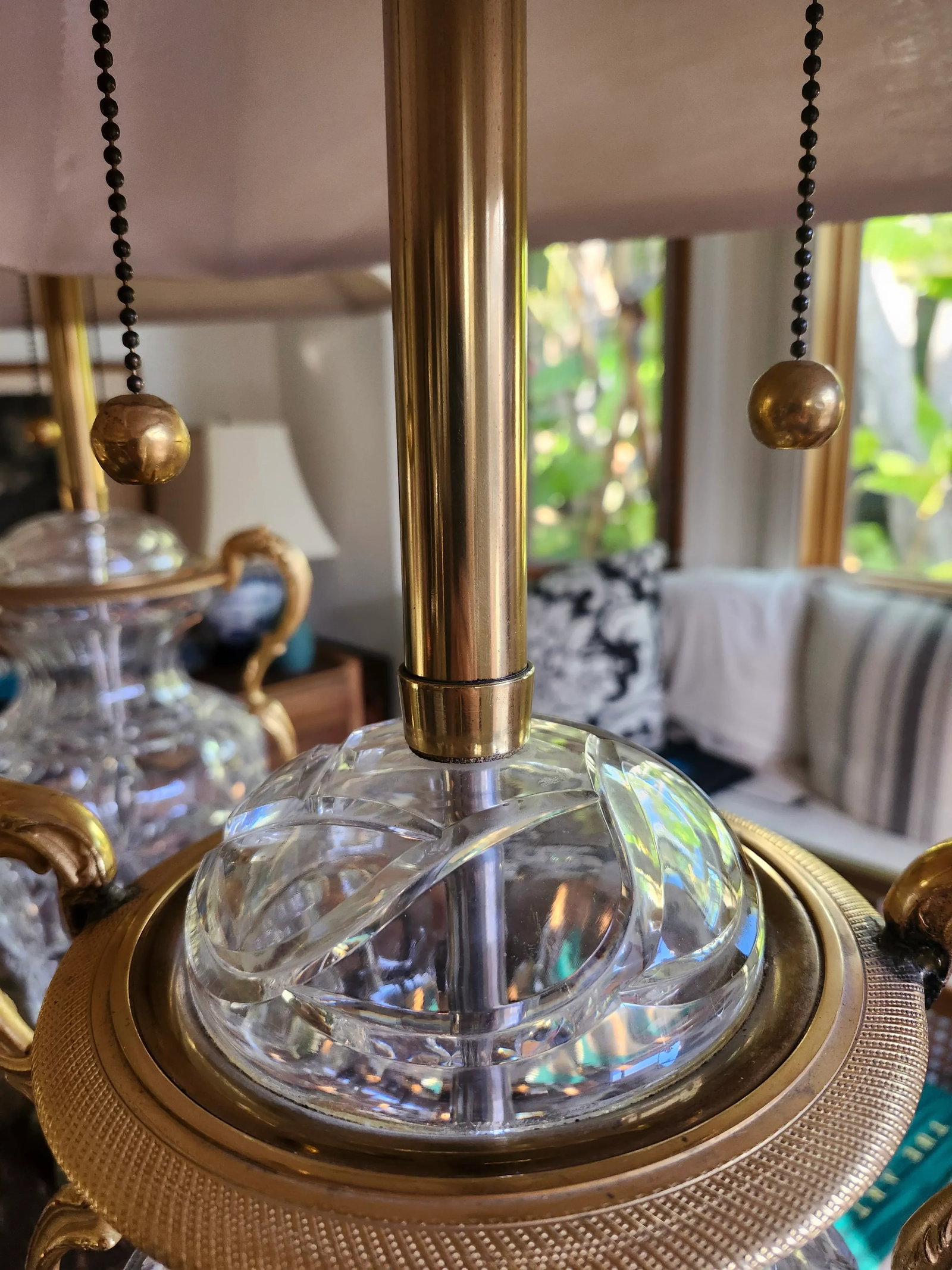 Vintage Hollywood Regency Style Marbro Table Lamp Brass and Mario Benito Crystal Base -A Pair - 9