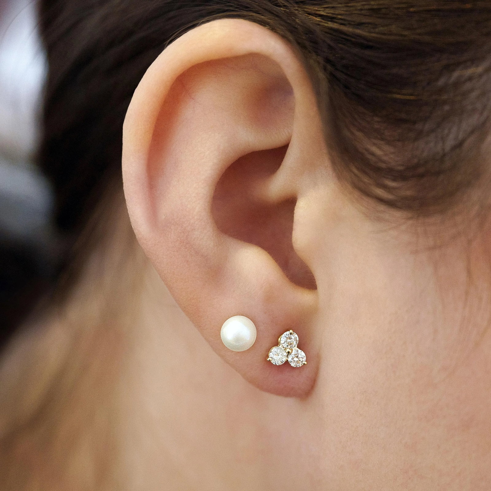 Natural 0.60 Cttw Diamond Three-Stone Cluster Stud Earrings - 2 Pieces - 2