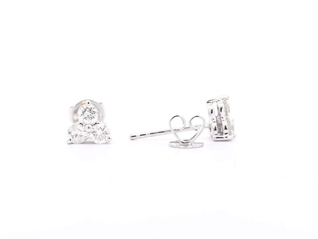 Natural 0.60 Cttw Diamond Three-Stone Cluster Stud Earrings - 2 Pieces - 3