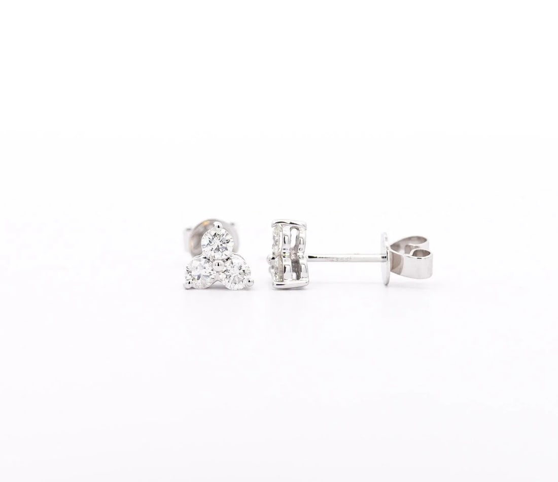 Natural 0.60 Cttw Diamond Three-Stone Cluster Stud Earrings - 2 Pieces - 4