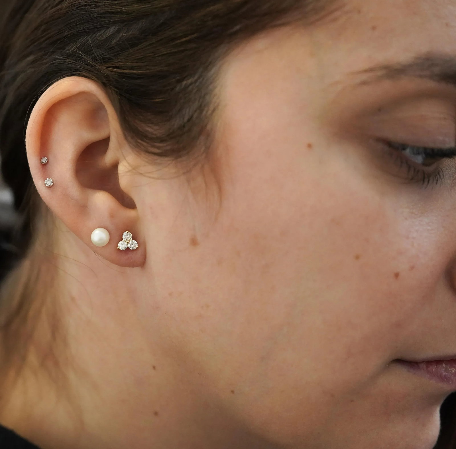 Natural 0.60 Cttw Diamond Three-Stone Cluster Stud Earrings - 2 Pieces - 6