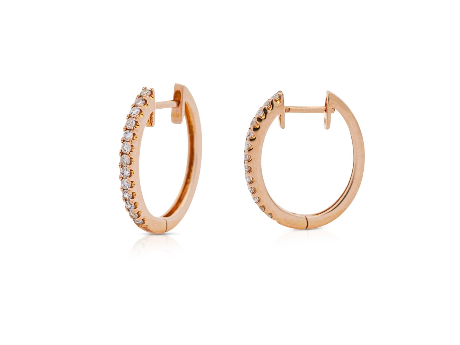18k Rose Gold 1/3 Carat Huggie Hoop Earrings Latch Backs - 2 Pieces - 3