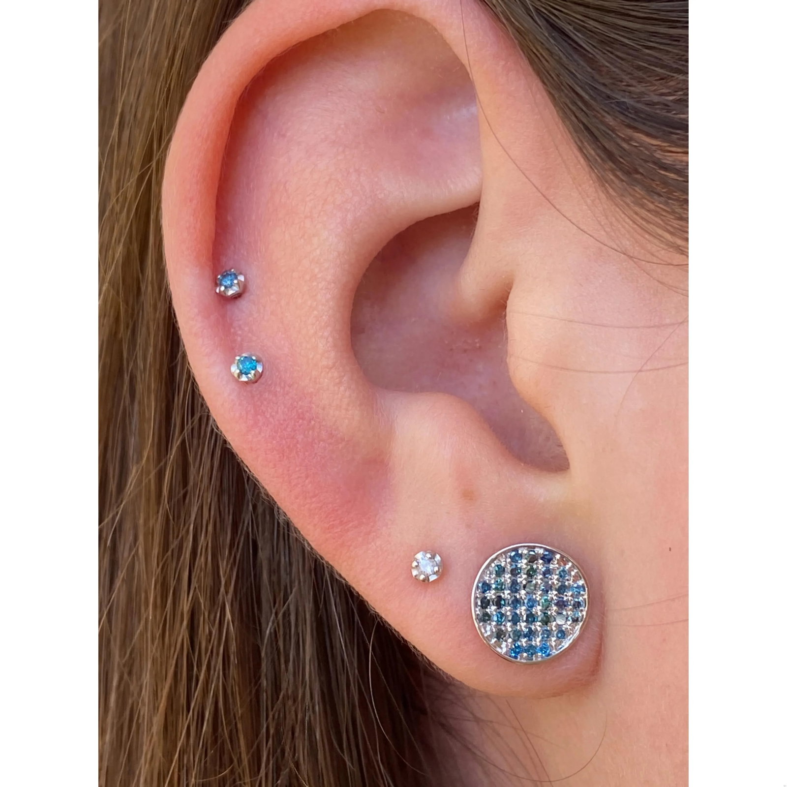 Natural Blue Diamond Circle Stud Earrings - 2 Pieces - 2