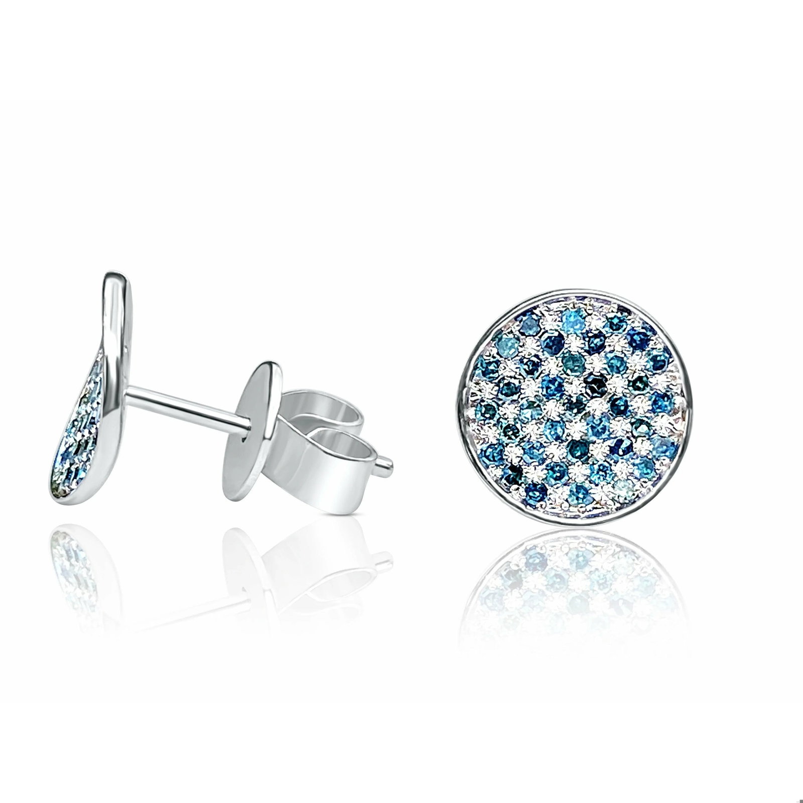 Natural Blue Diamond Circle Stud Earrings - 2 Pieces - 3