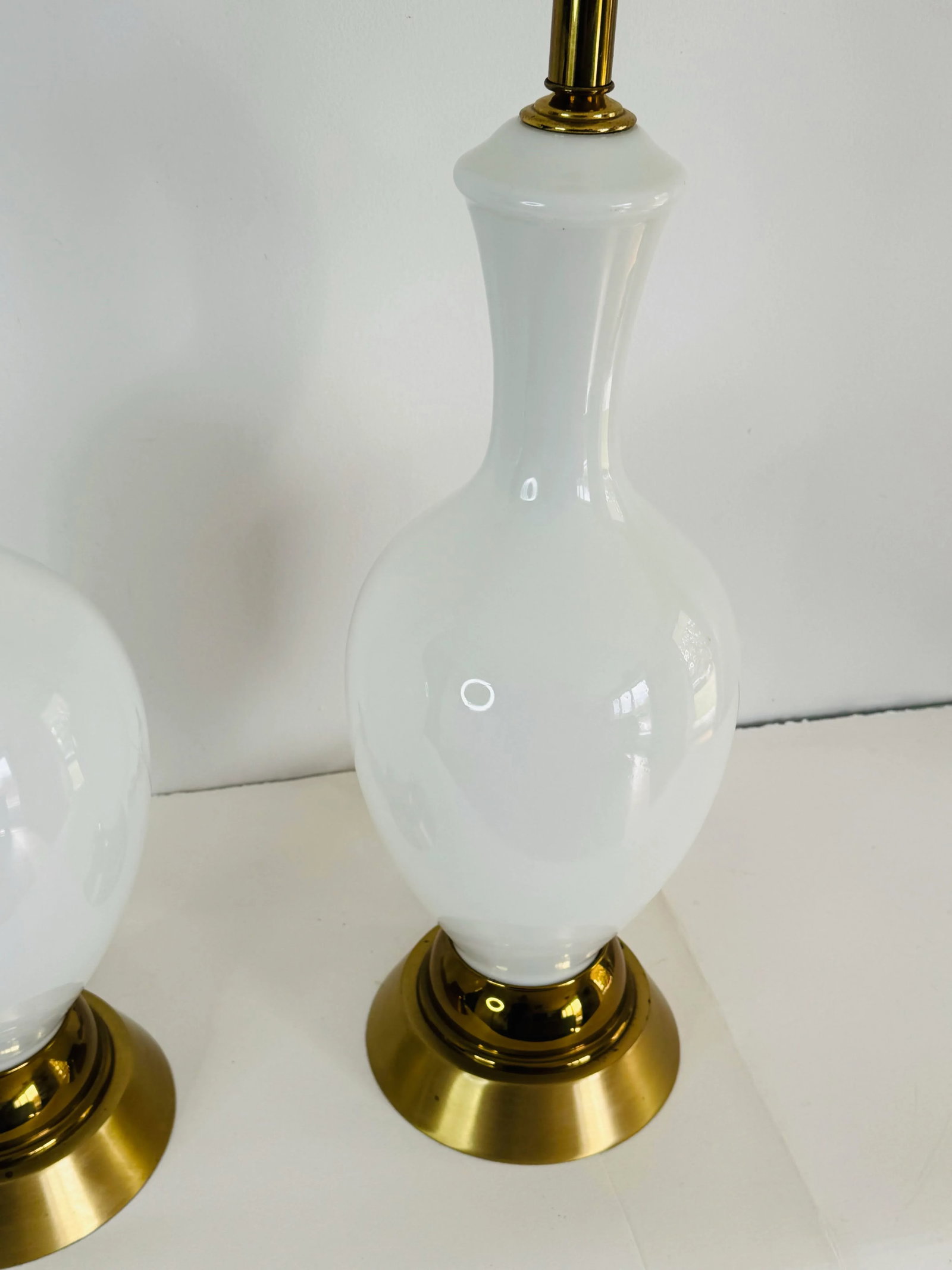Vintage 1950s Tall White Glass Table Lamps, a Pair - 2