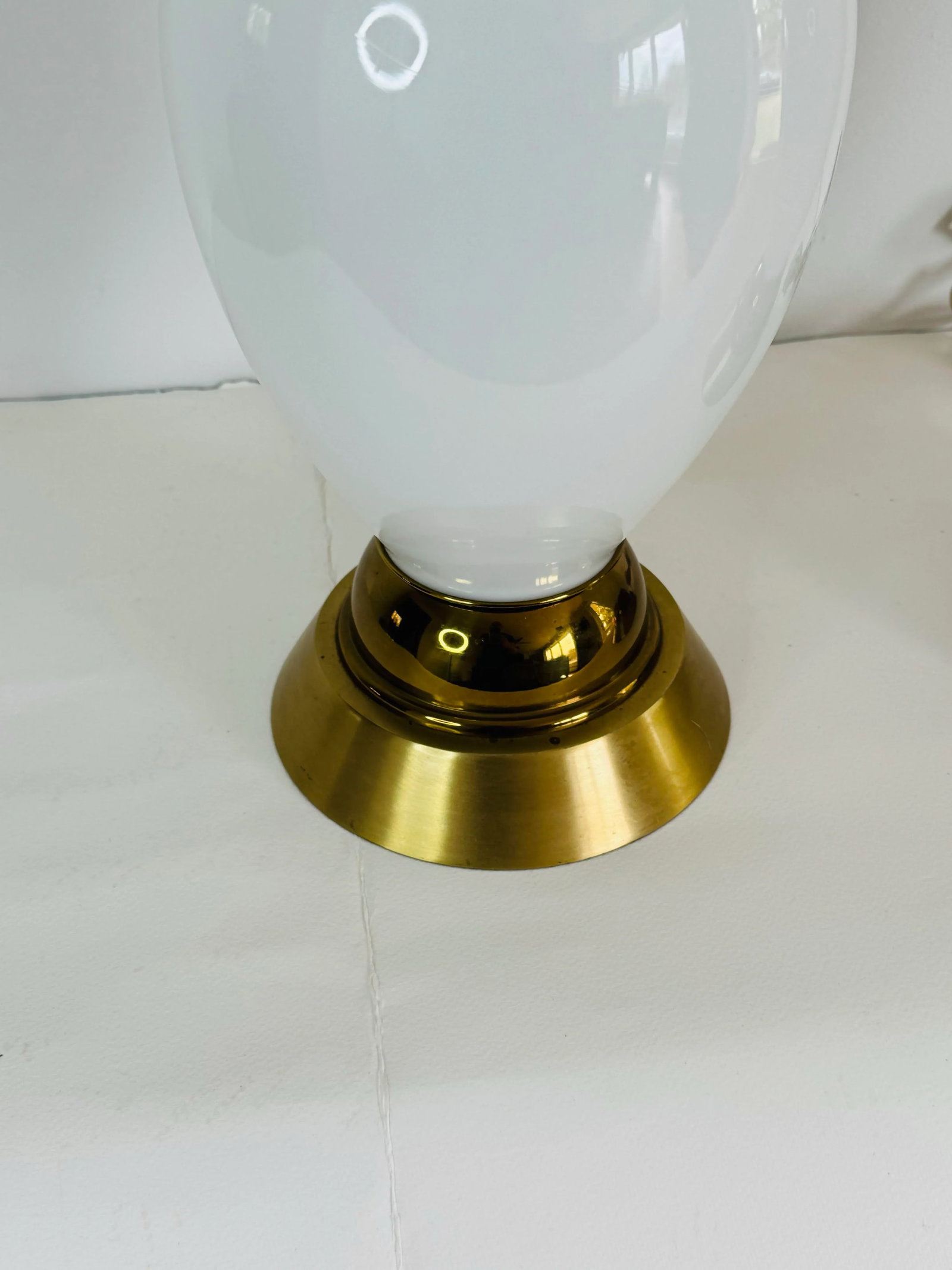 Vintage 1950s Tall White Glass Table Lamps, a Pair - 7