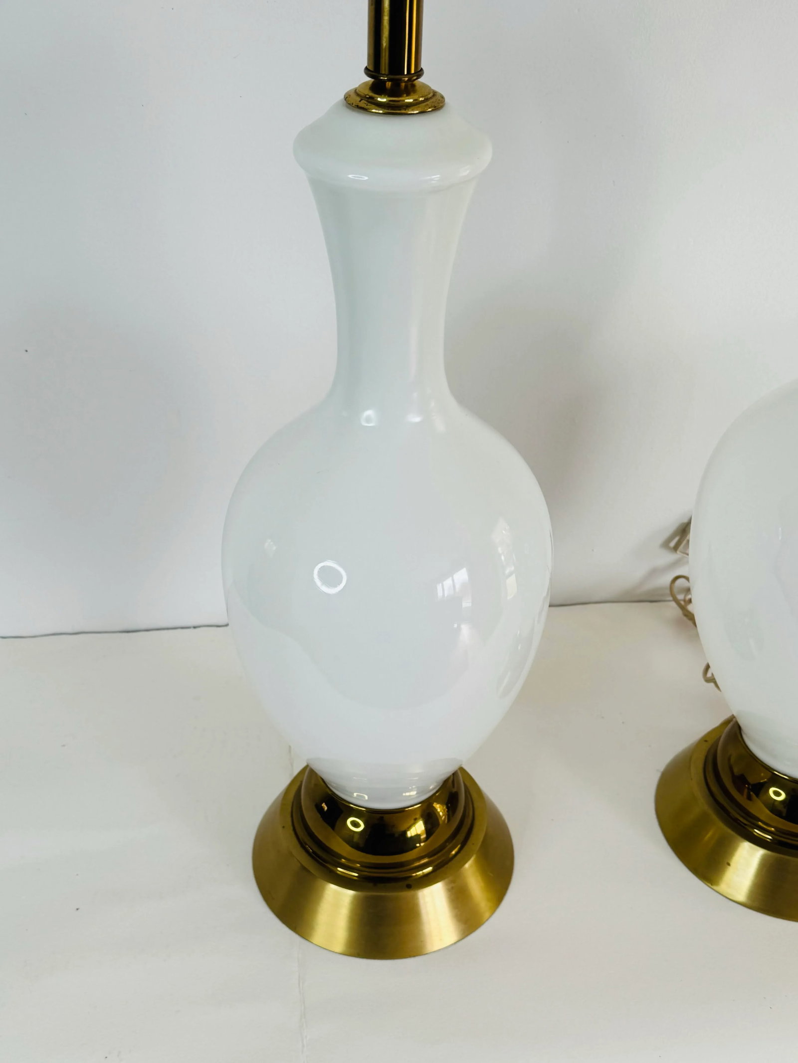 Vintage 1950s Tall White Glass Table Lamps, a Pair - 8