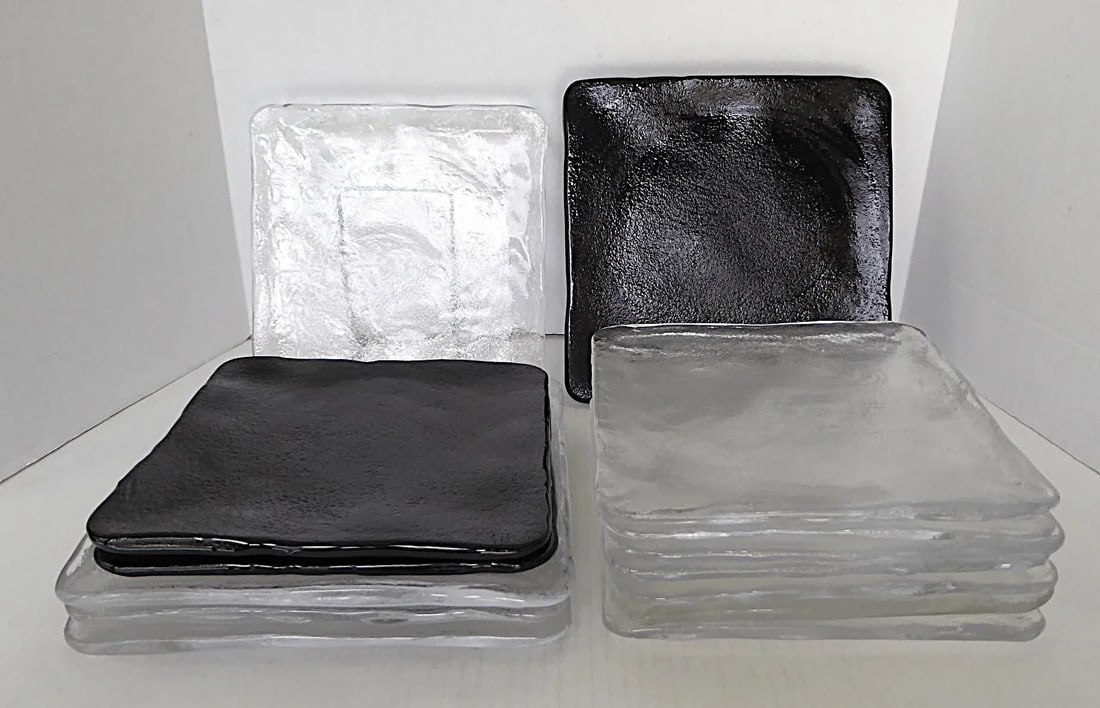 1970s Vintage Sukiya Pattern by Sugahara Square Textured Solid Glass Dishes, Made in Japan- Set of 1 - 10