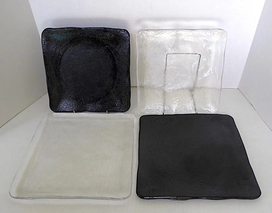 1970s Vintage Sukiya Pattern by Sugahara Square Textured Solid Glass Dishes, Made in Japan- Set of 1 - 3