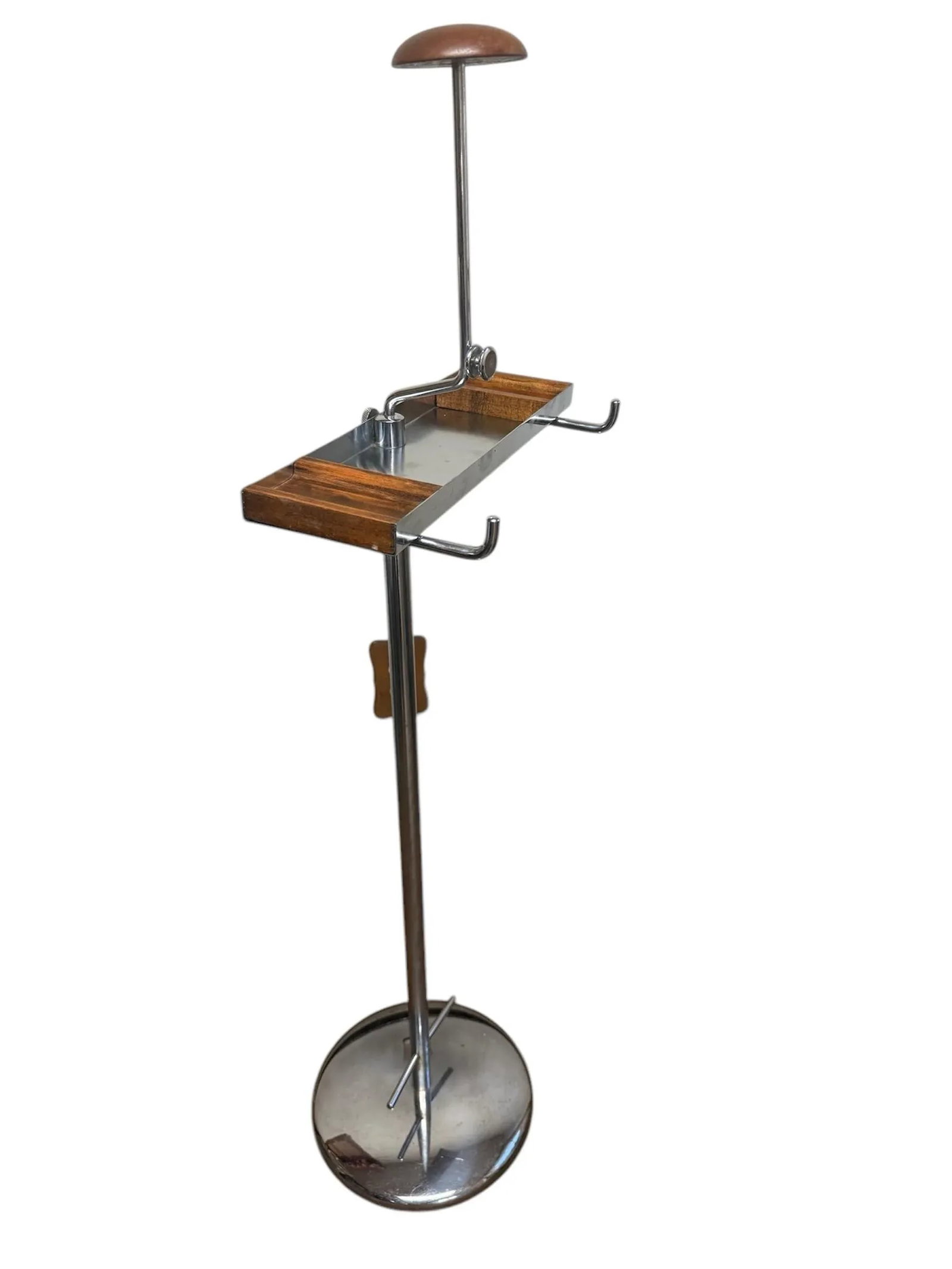 Vintage Chrome Butler Valet, Polished Steel Walnut Accents - 10