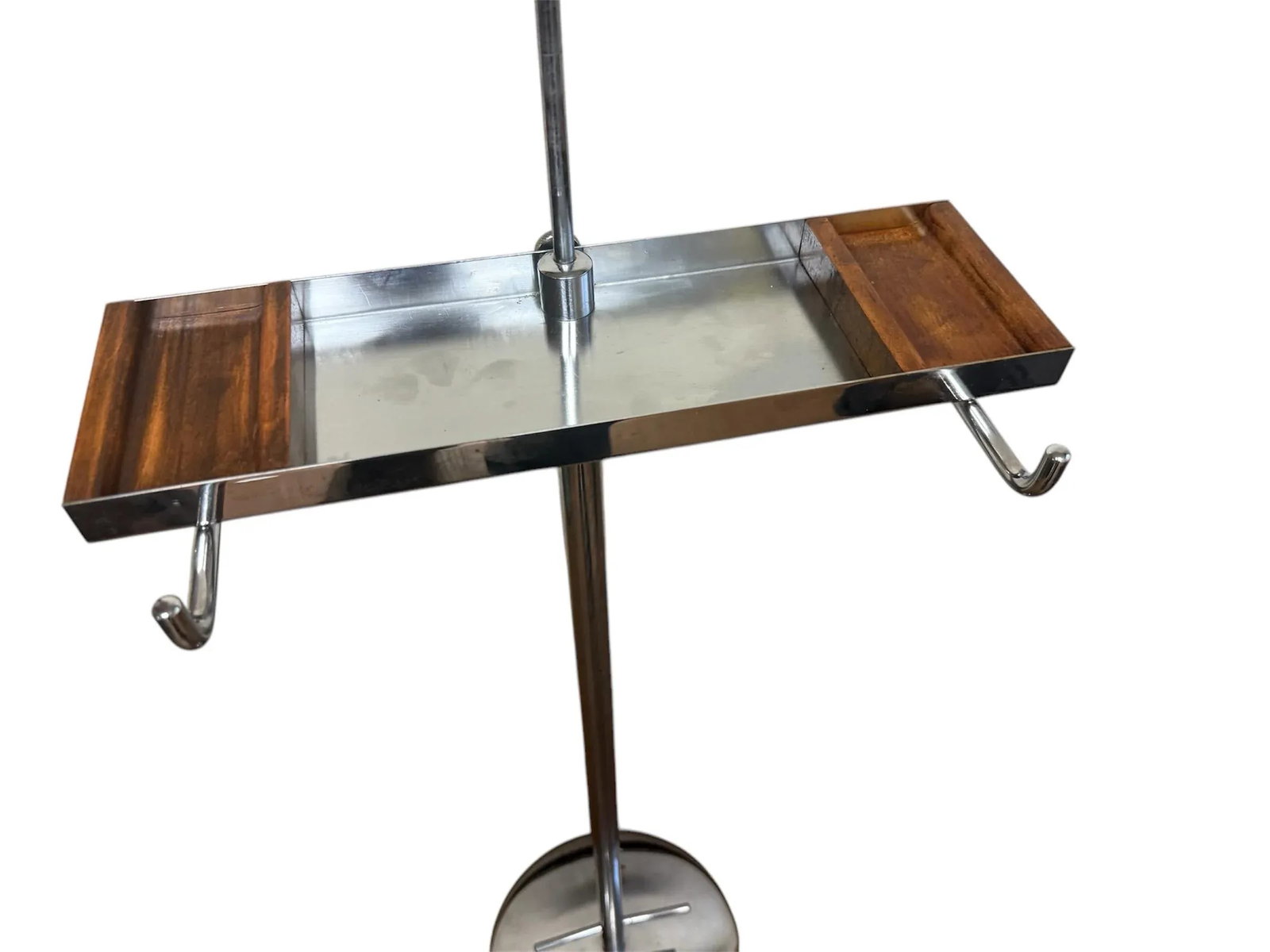 Vintage Chrome Butler Valet, Polished Steel Walnut Accents - 11