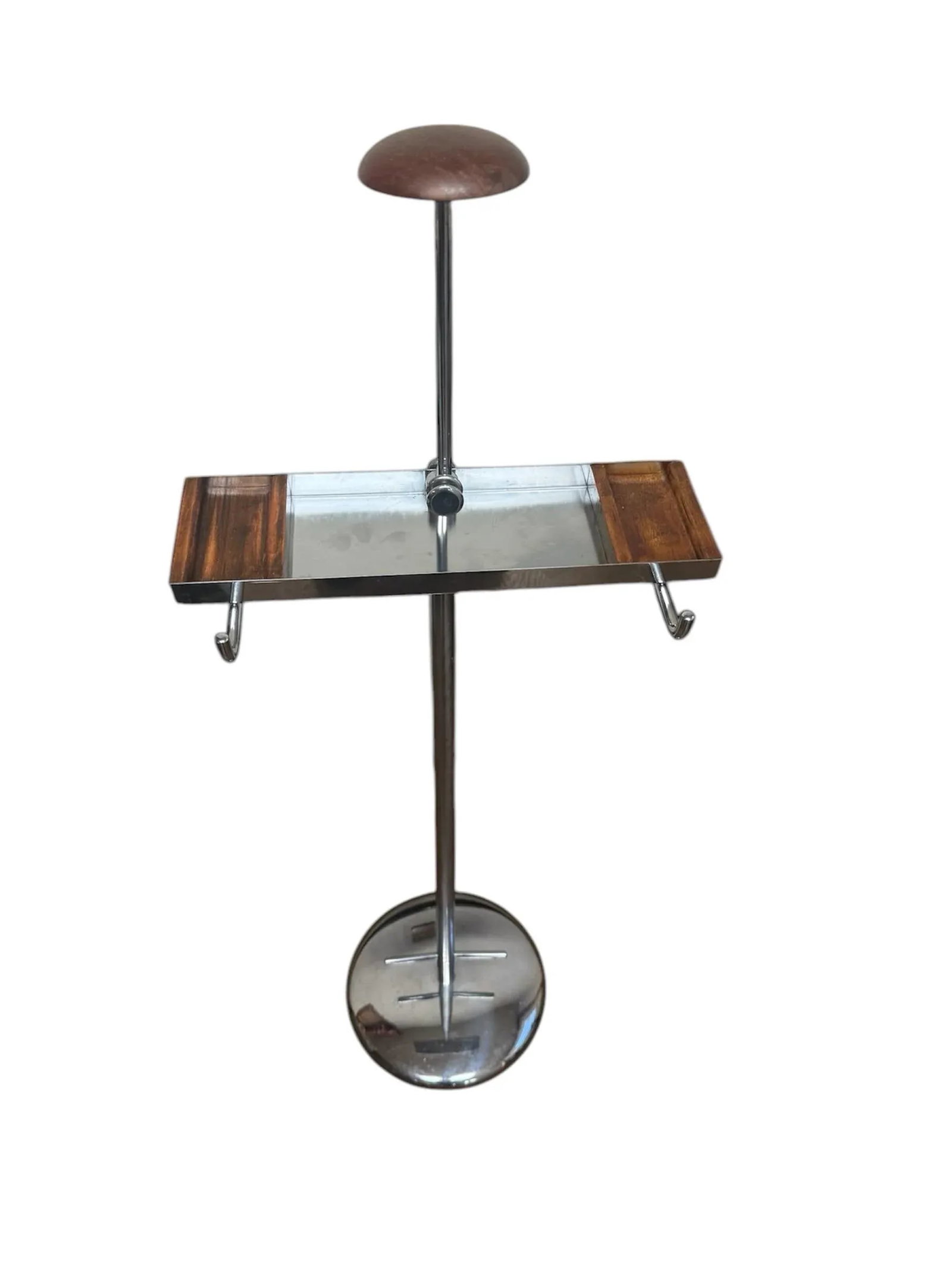 Vintage Chrome Butler Valet, Polished Steel Walnut Accents - 2