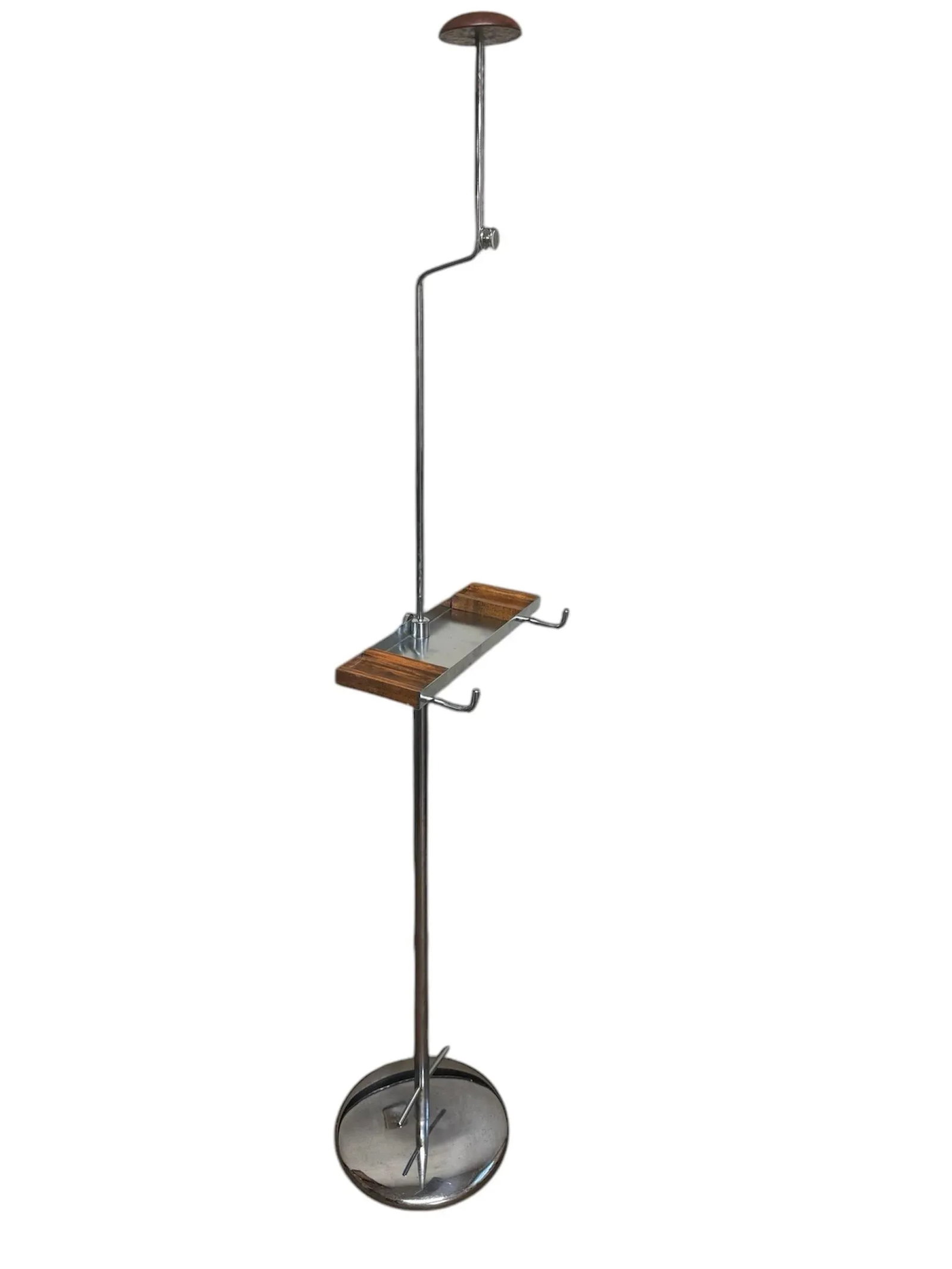 Vintage Chrome Butler Valet, Polished Steel Walnut Accents - 4