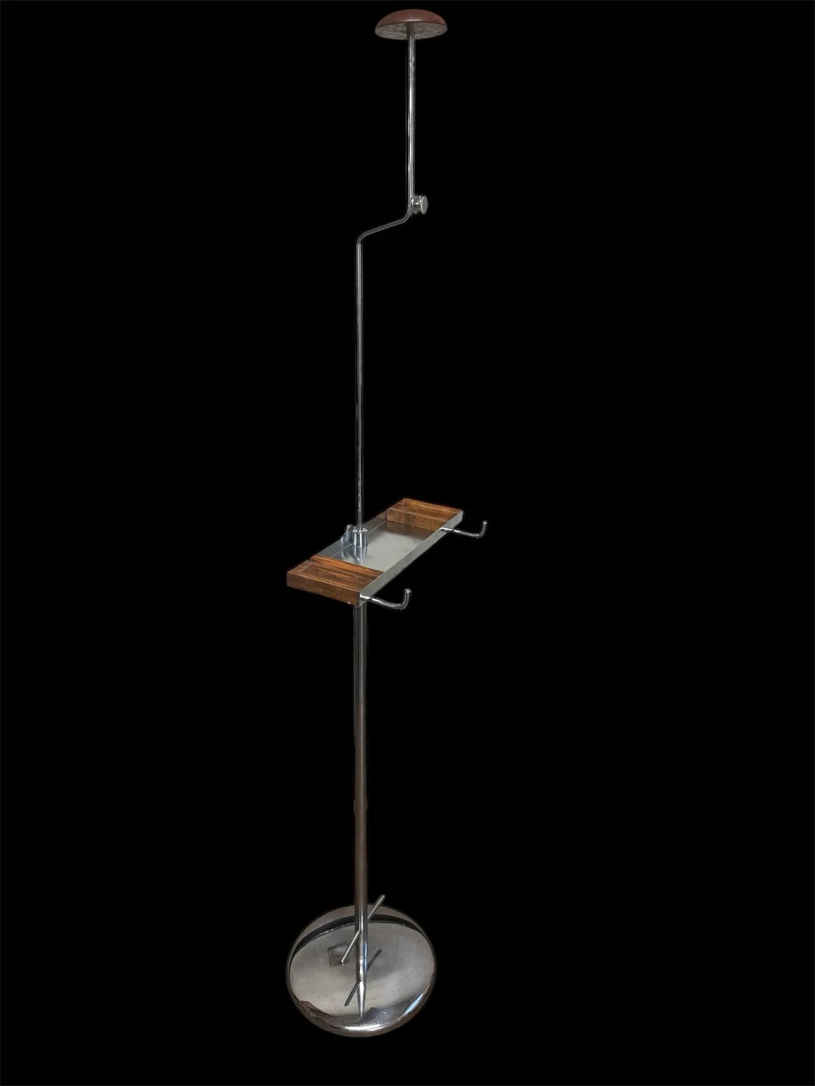 Vintage Chrome Butler Valet, Polished Steel Walnut Accents - 5