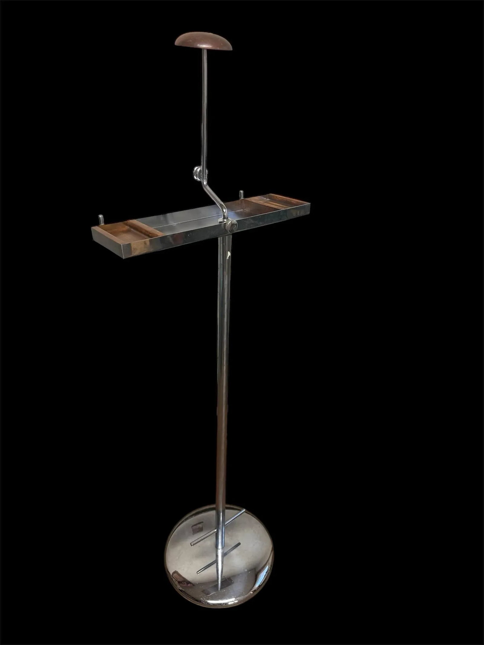 Vintage Chrome Butler Valet, Polished Steel Walnut Accents - 6
