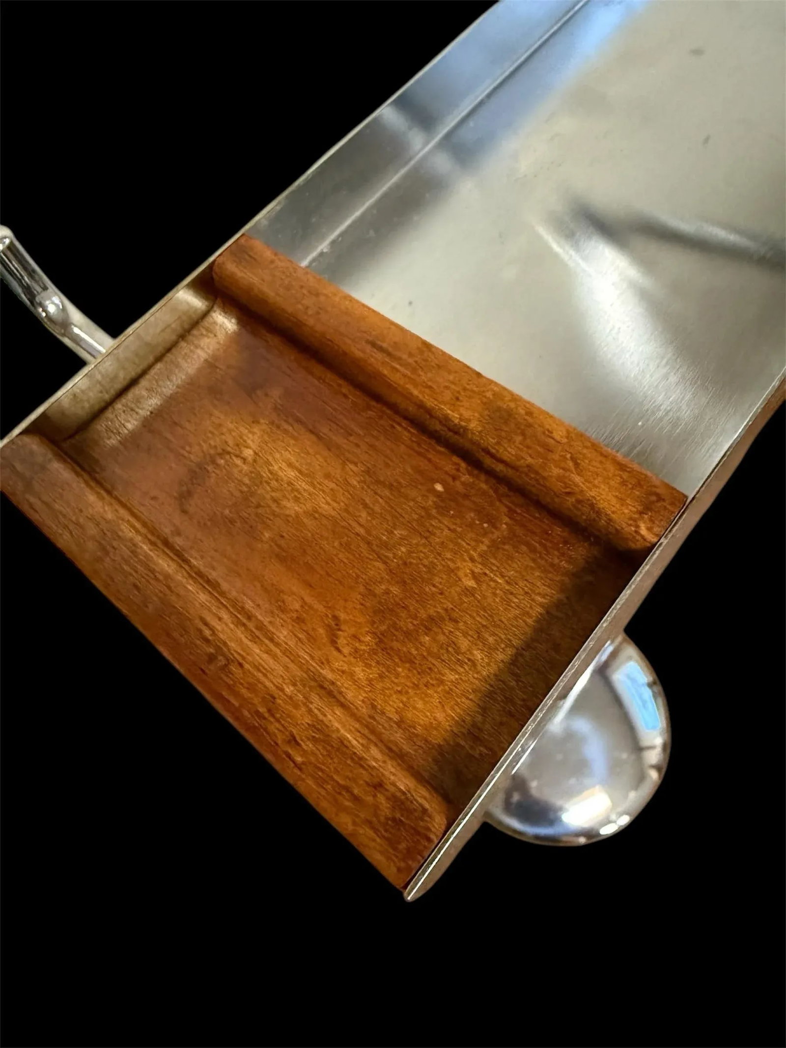 Vintage Chrome Butler Valet, Polished Steel Walnut Accents - 7