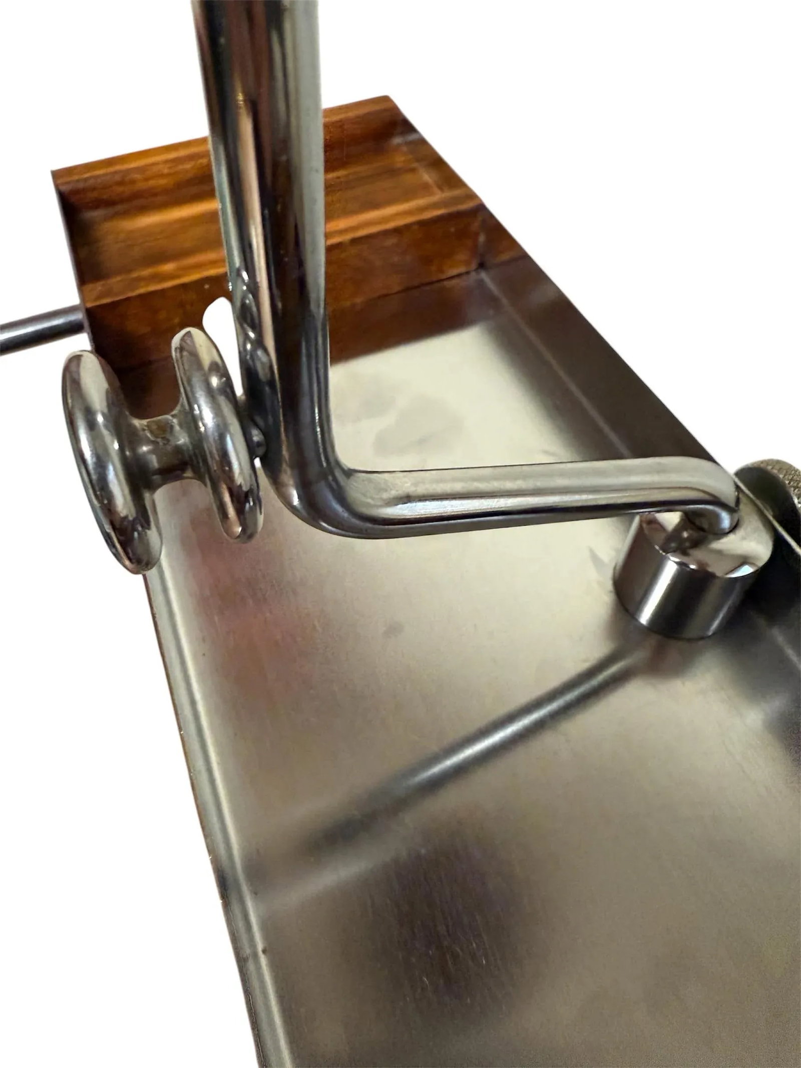Vintage Chrome Butler Valet, Polished Steel Walnut Accents - 8