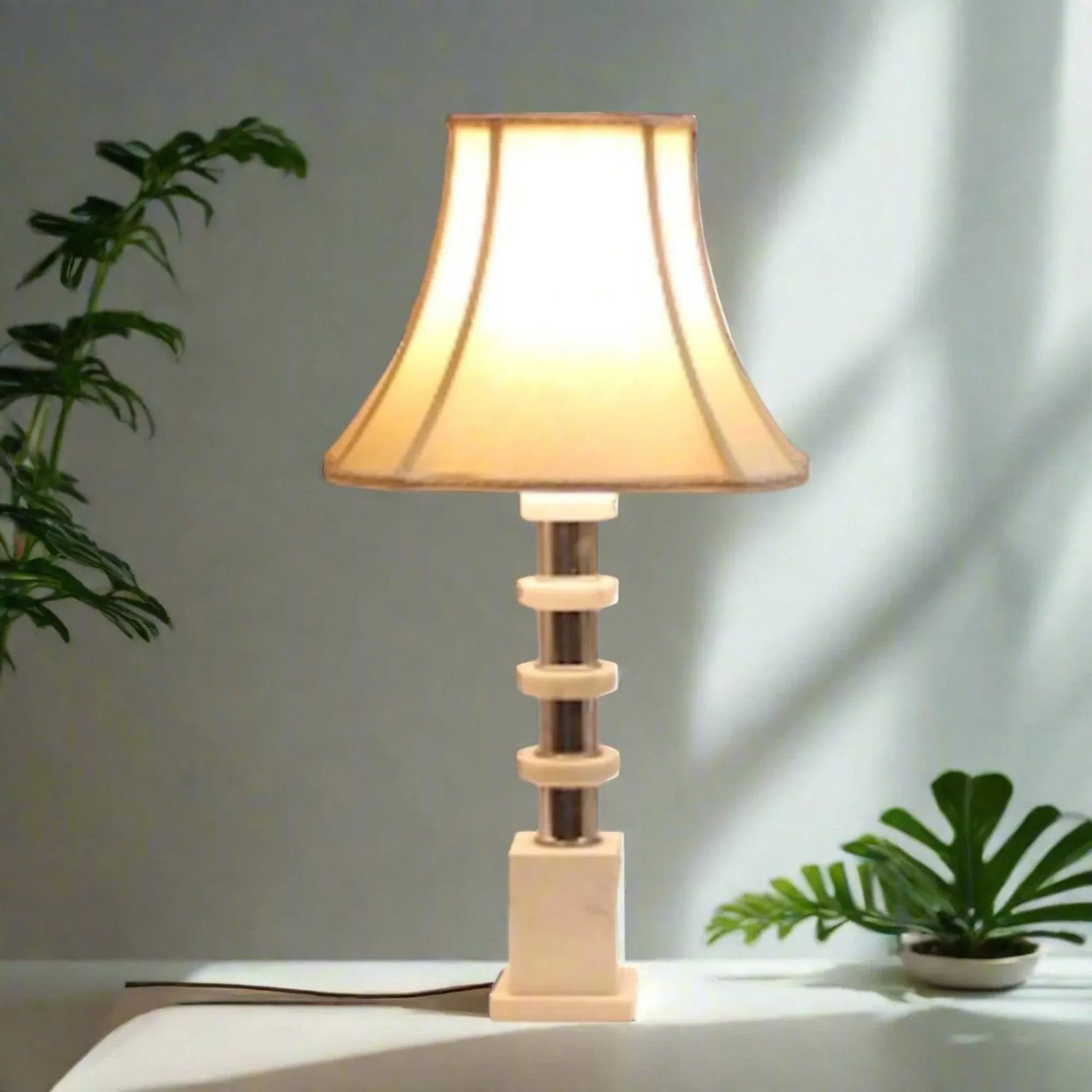 1970s Stacked Rings of Carrara Marble Table Lamp - 4