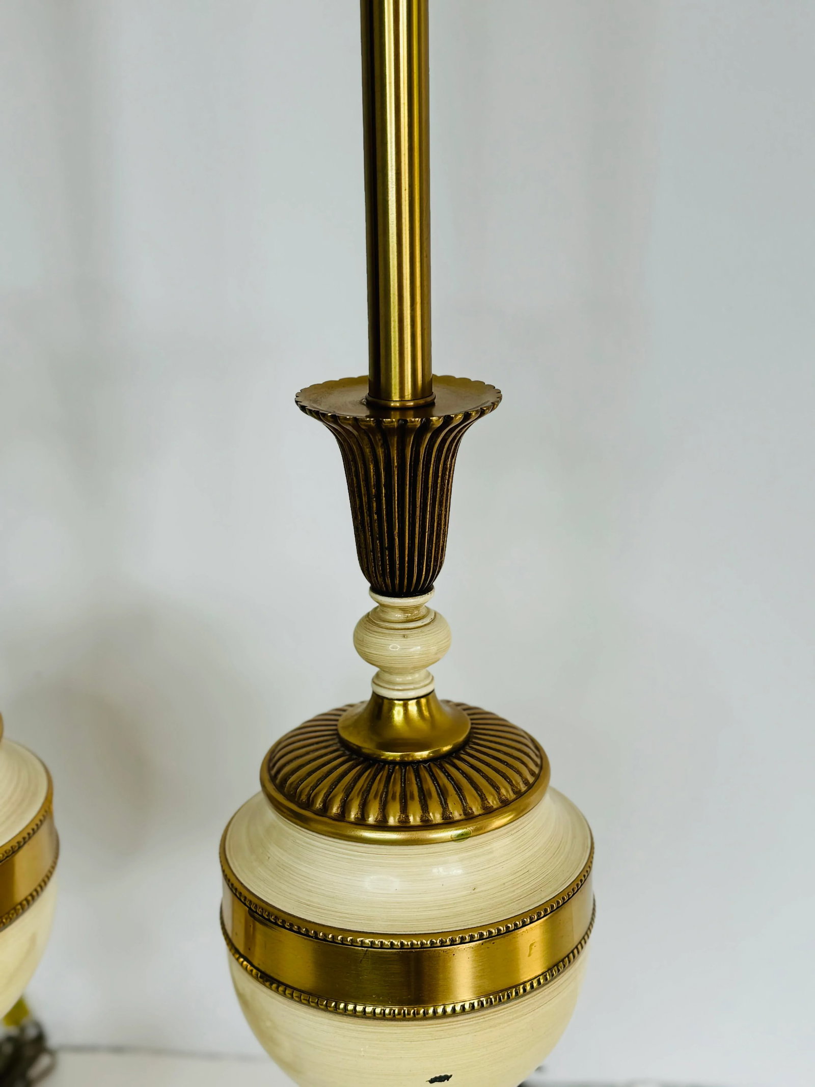 Vintage 1950s Hollywood Regency Style Brass & Ceramic Table Lamps, a Pair - 5