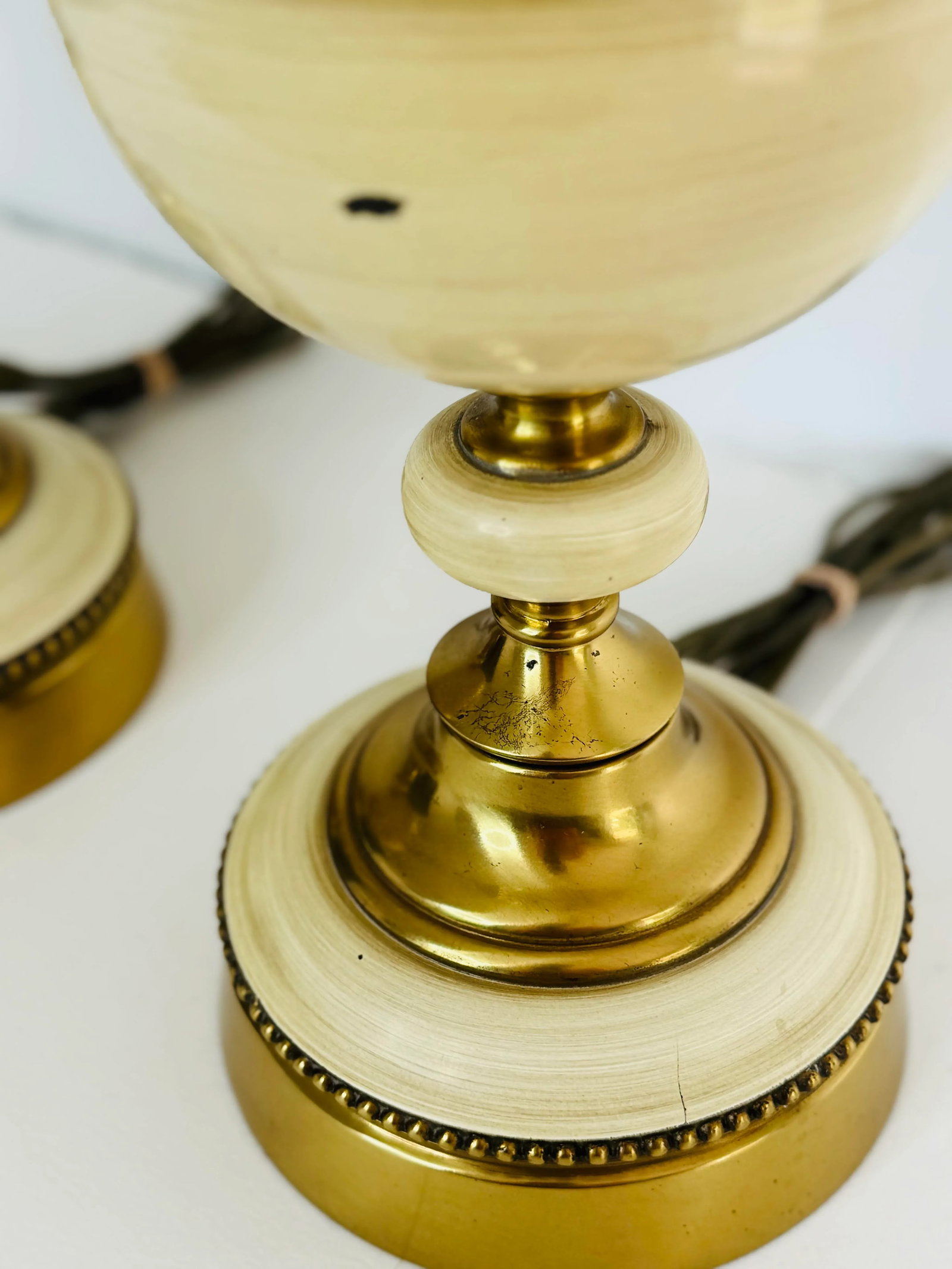 Vintage 1950s Hollywood Regency Style Brass & Ceramic Table Lamps, a Pair - 8
