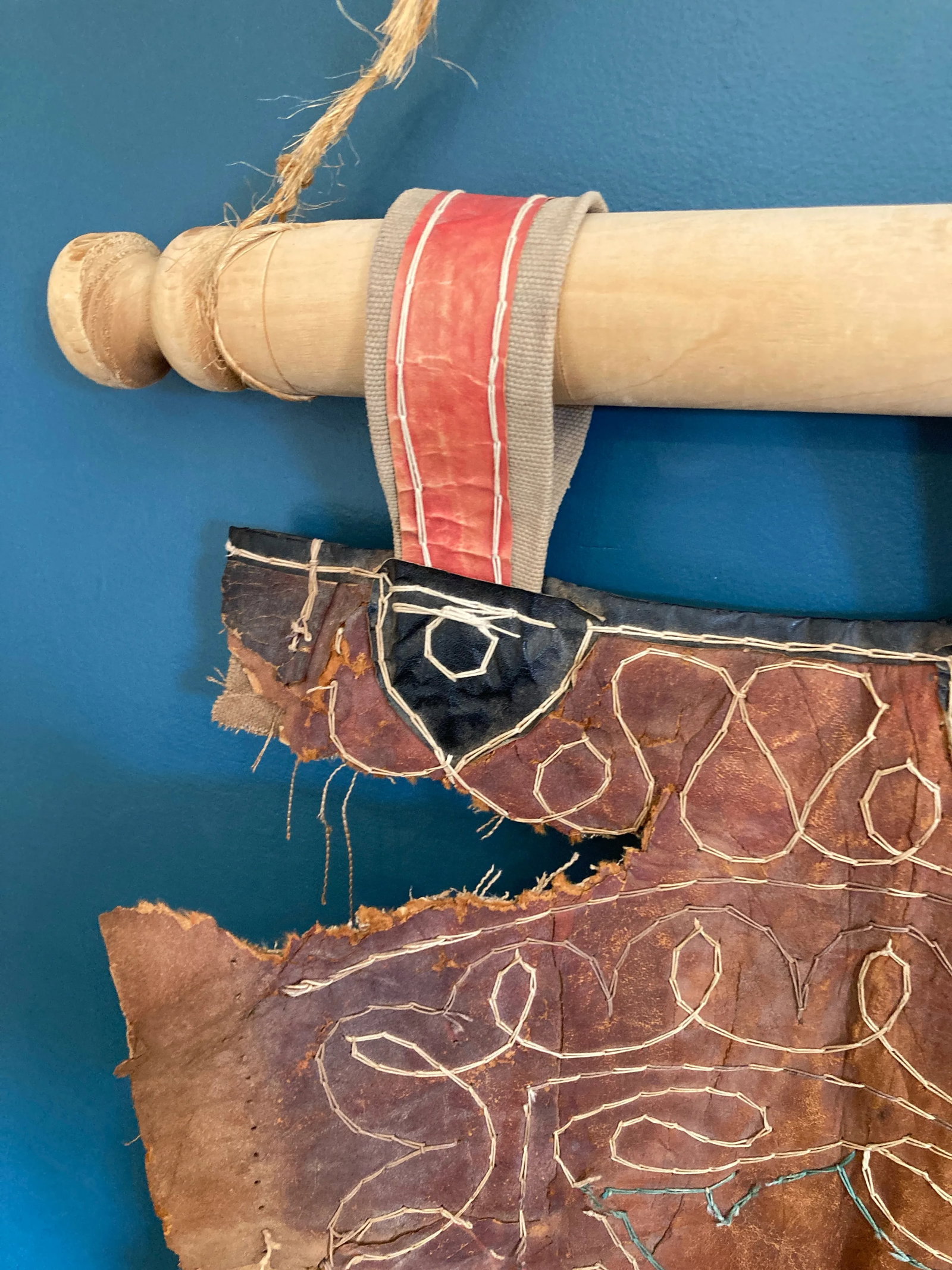Vintage Handcrafted Leather Folk Art Wall Hanging - 10