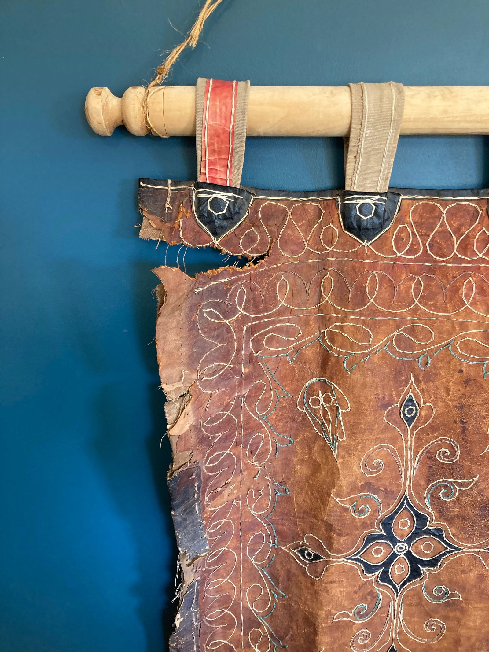Vintage Handcrafted Leather Folk Art Wall Hanging - 2