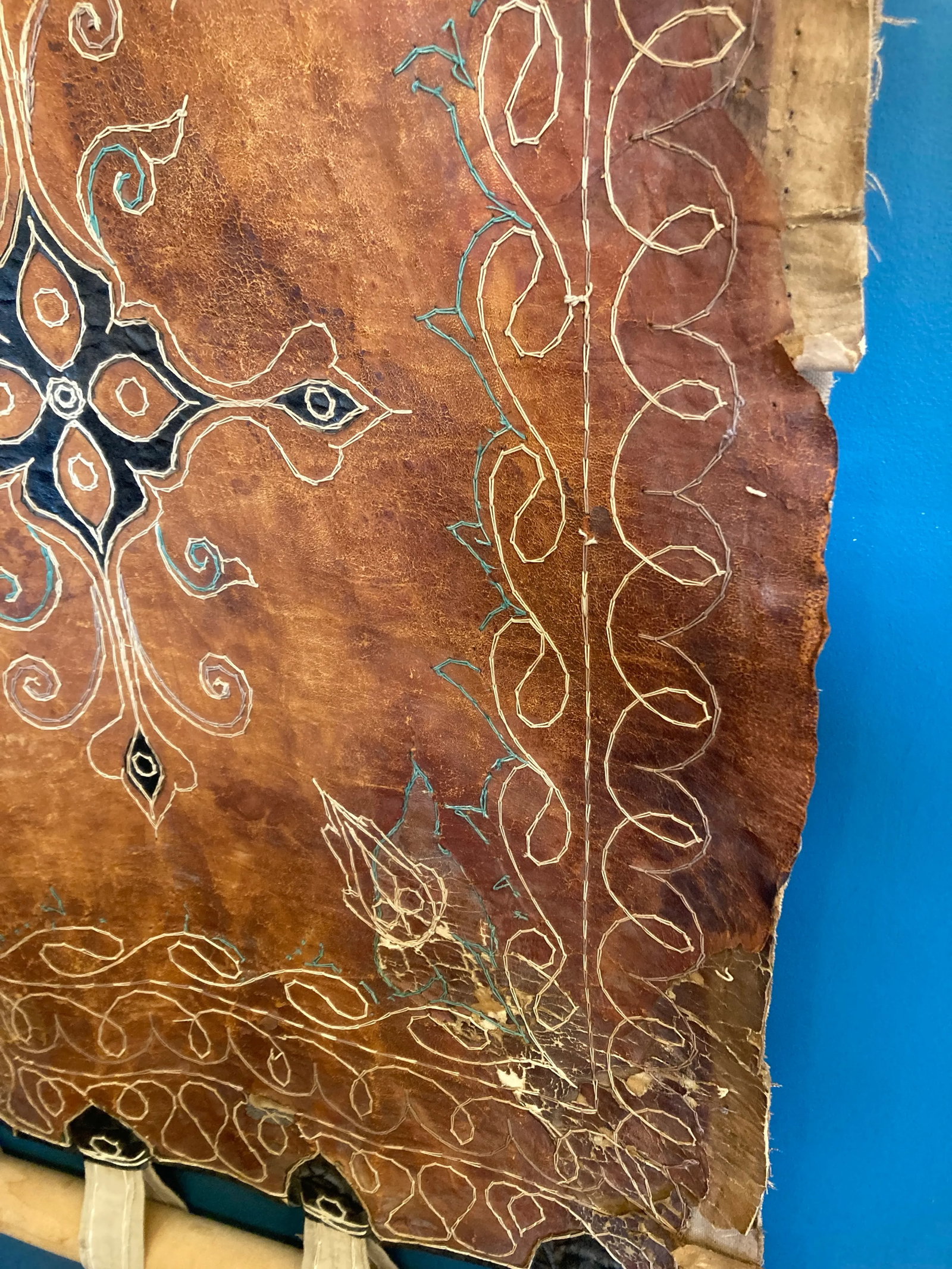 Vintage Handcrafted Leather Folk Art Wall Hanging - 9