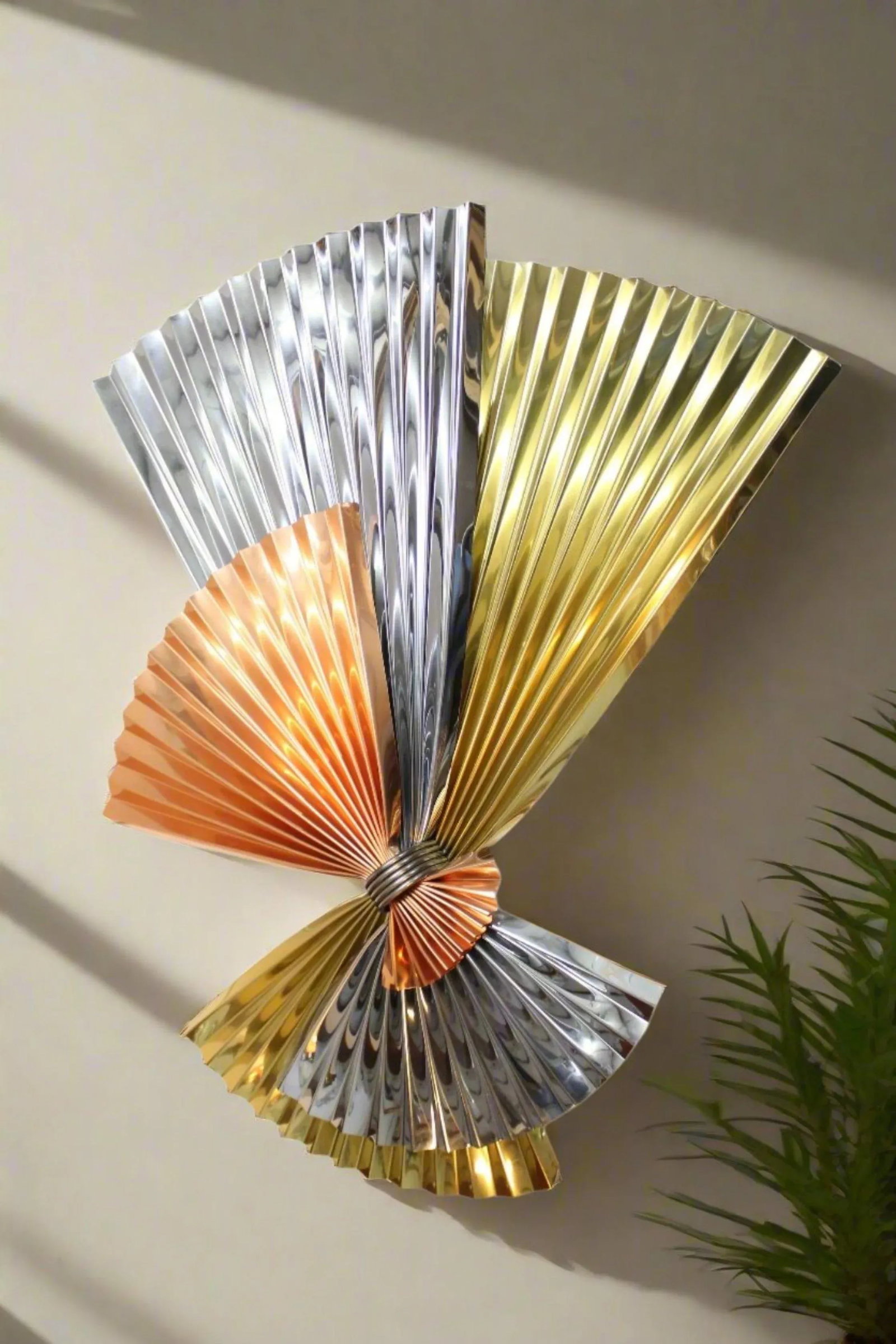 1980s Curtis Jere Brass Copper & Chrome Pinwheel Wall Sculpture Of - 2