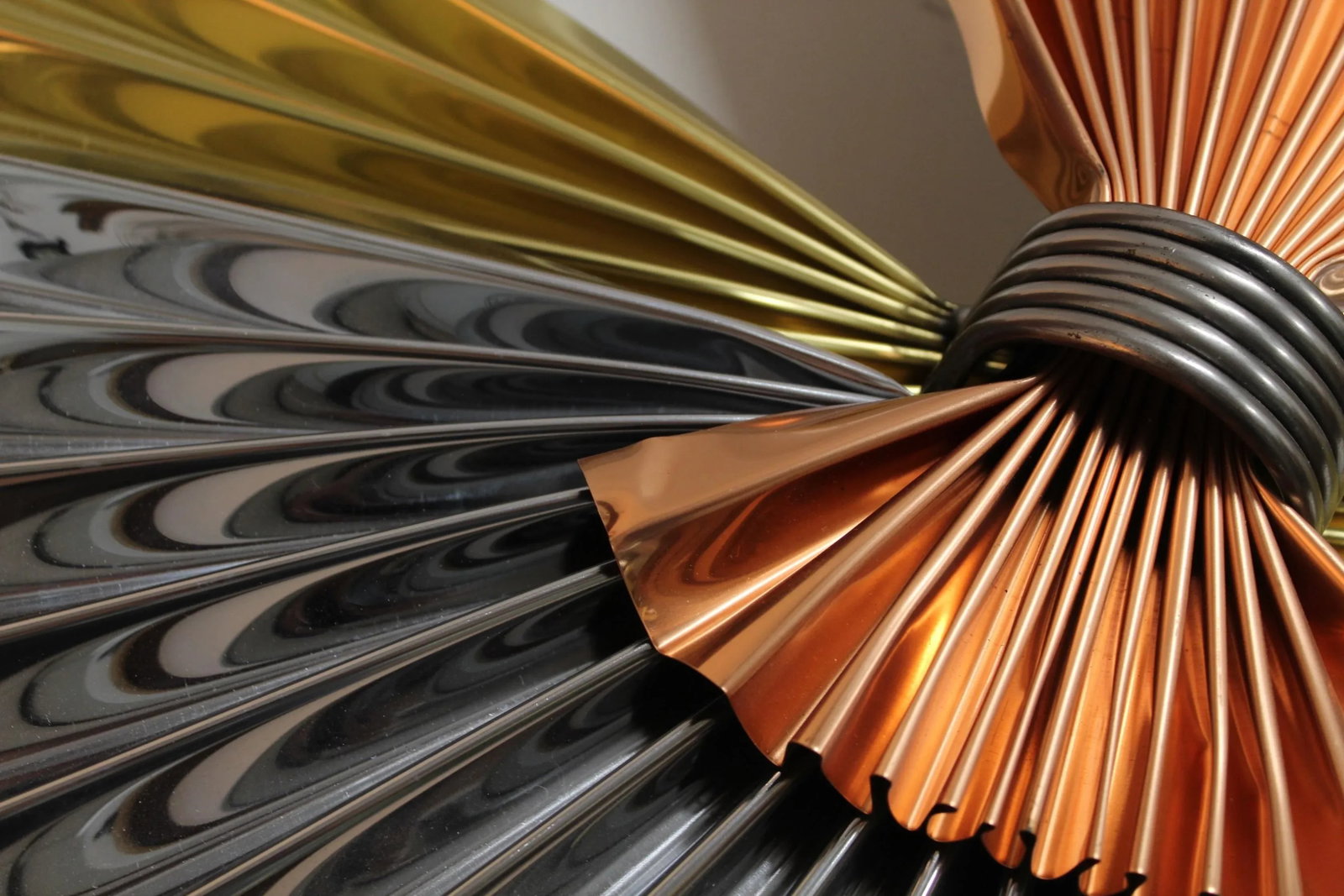 1980s Curtis Jere Brass Copper & Chrome Pinwheel Wall Sculpture Of - 5