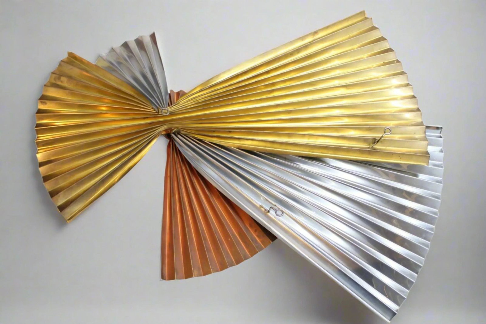 1980s Curtis Jere Brass Copper & Chrome Pinwheel Wall Sculpture Of - 7