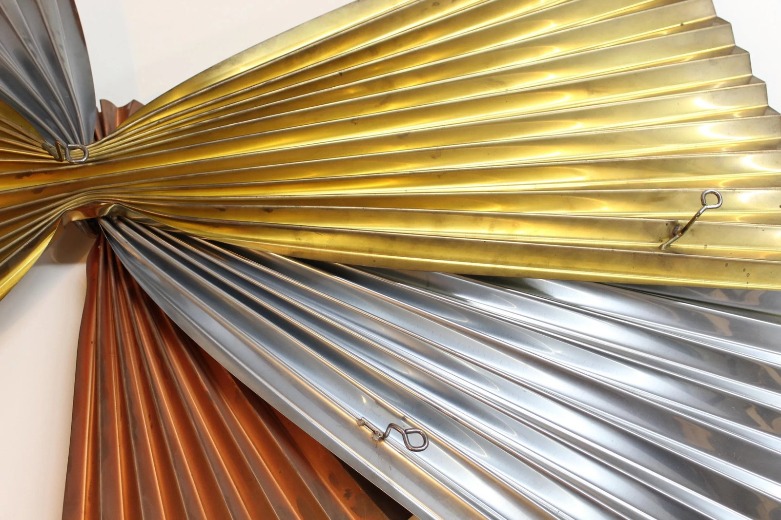 1980s Curtis Jere Brass Copper & Chrome Pinwheel Wall Sculpture Of - 8
